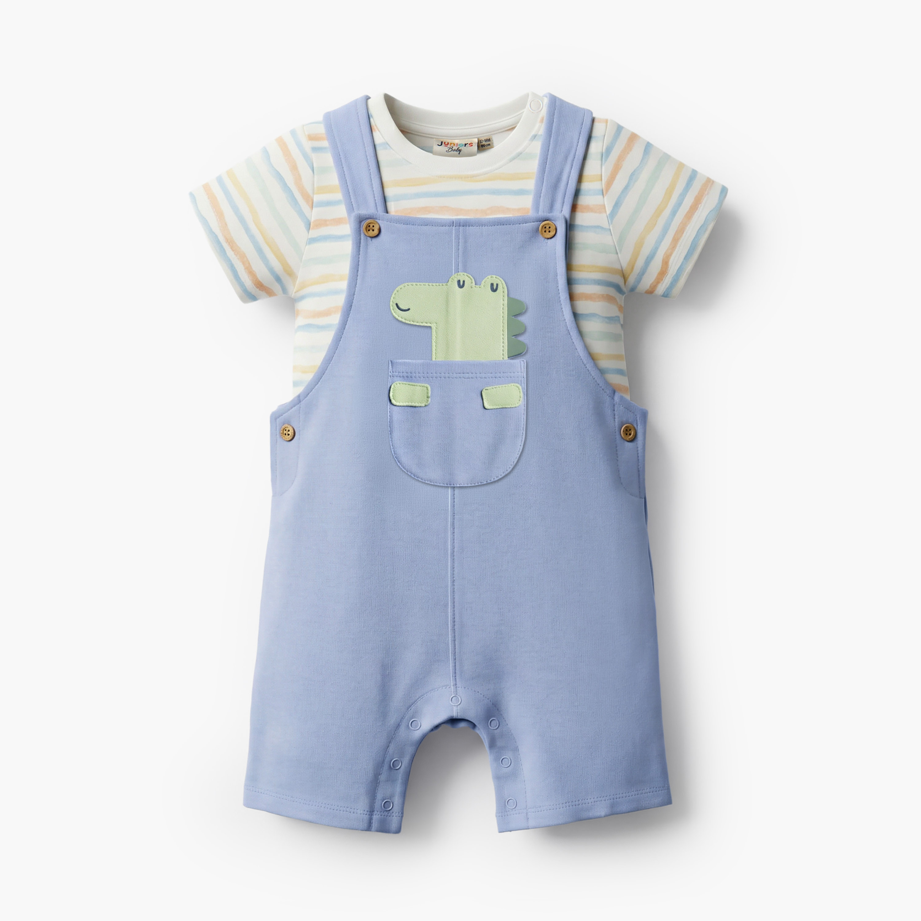 طقم دنغري وتيشيرت برقبة ضيقة وأكمام قصيرة وزخارف ديناصور من جونيورز-baby-boys-clothing-setsandcoords-image-2