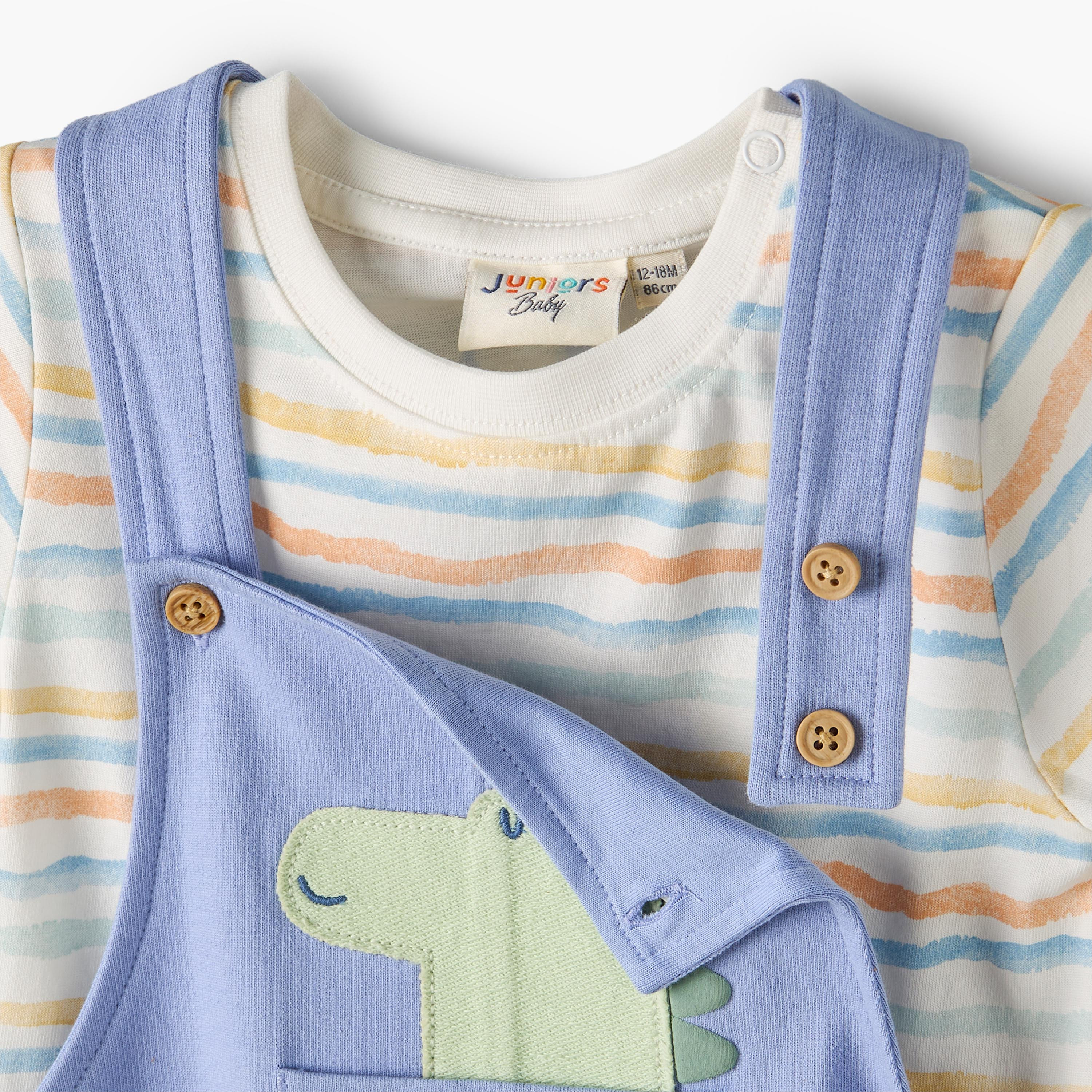 طقم دنغري وتيشيرت برقبة ضيقة وأكمام قصيرة وزخارف ديناصور من جونيورز-baby-boys-clothing-setsandcoords-image-6