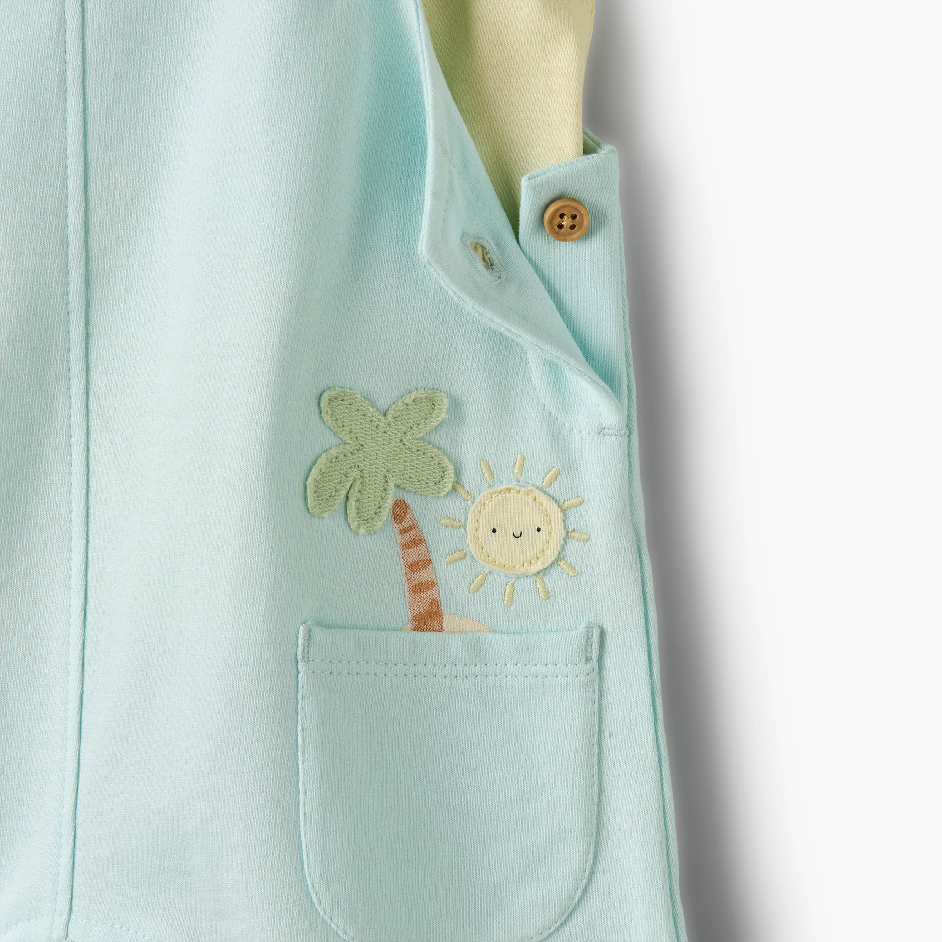 Juniors Crew Neck Short Sleeves T-shirt and Dungaree set with Beach Theme Applique-baby-boys-clothing-setsandcoords-image-7