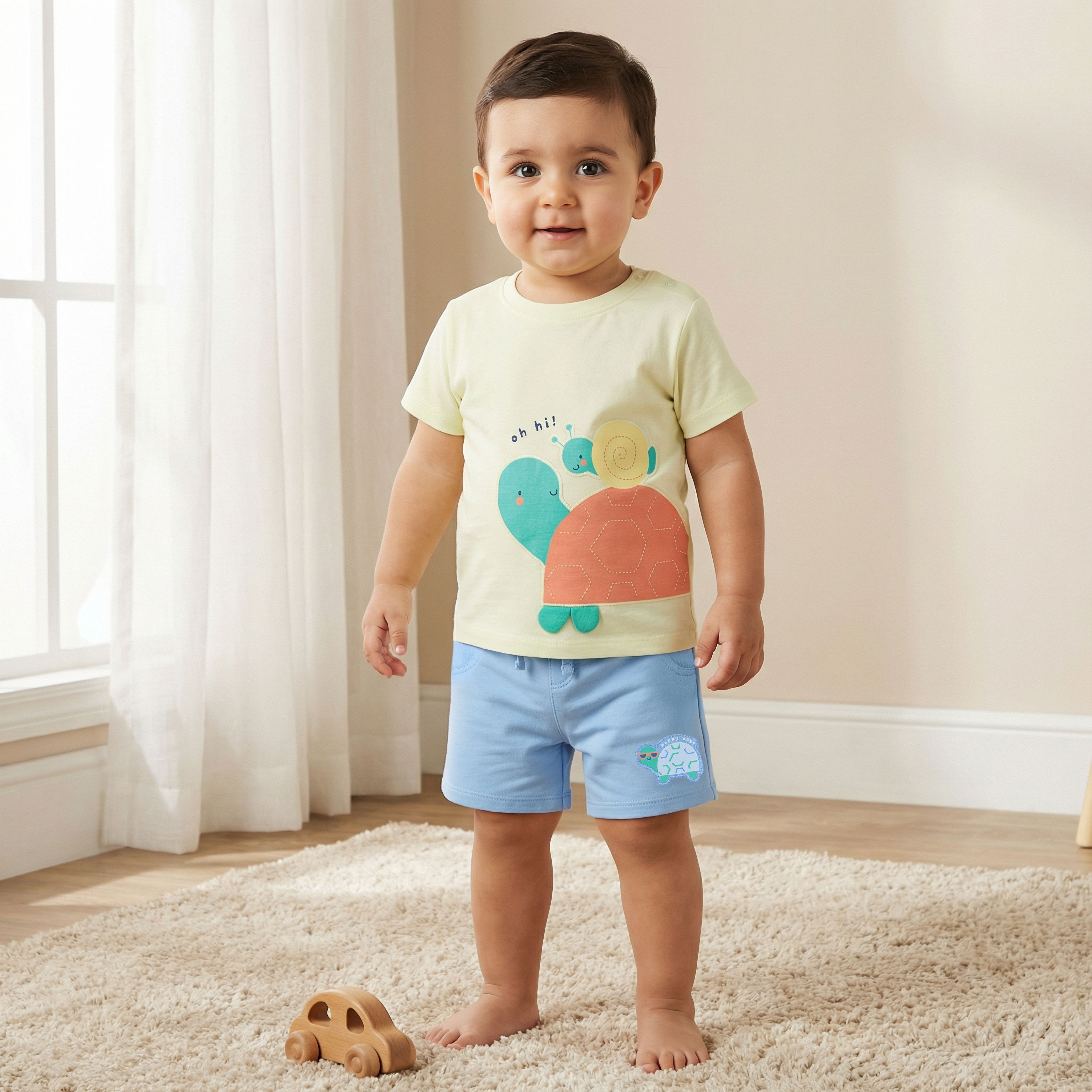 Set of 3 Juniors Crew Neck Short Sleeves T-shirt and Shorts Set with Applique Detail-baby-boys-clothing-setsandcoords-image-2
