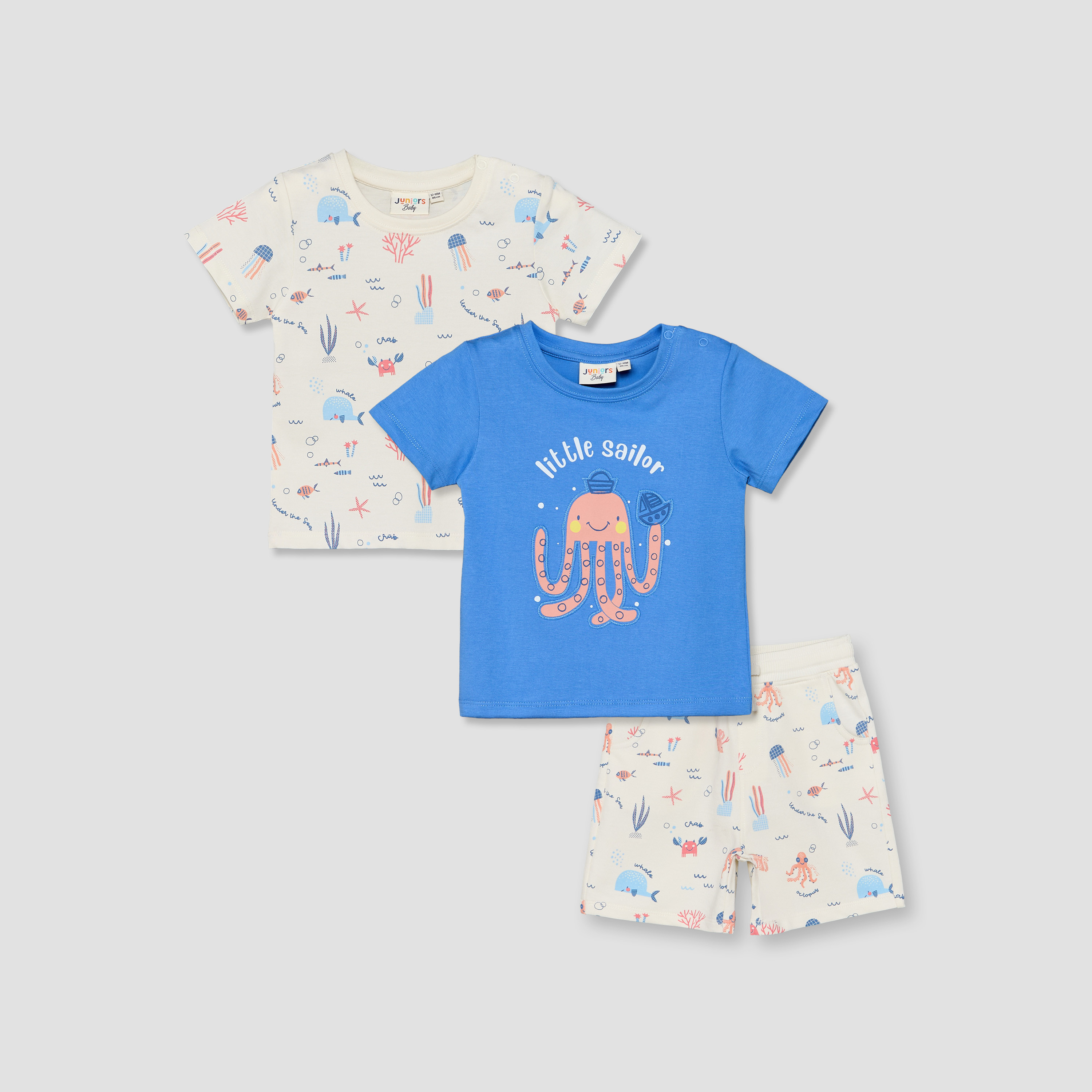 Set of 3 Juniors Crew Neck Short Sleeves T-shirt and Shorts Set with Underwater Print-baby-boys-clothing-setsandcoords-image-1