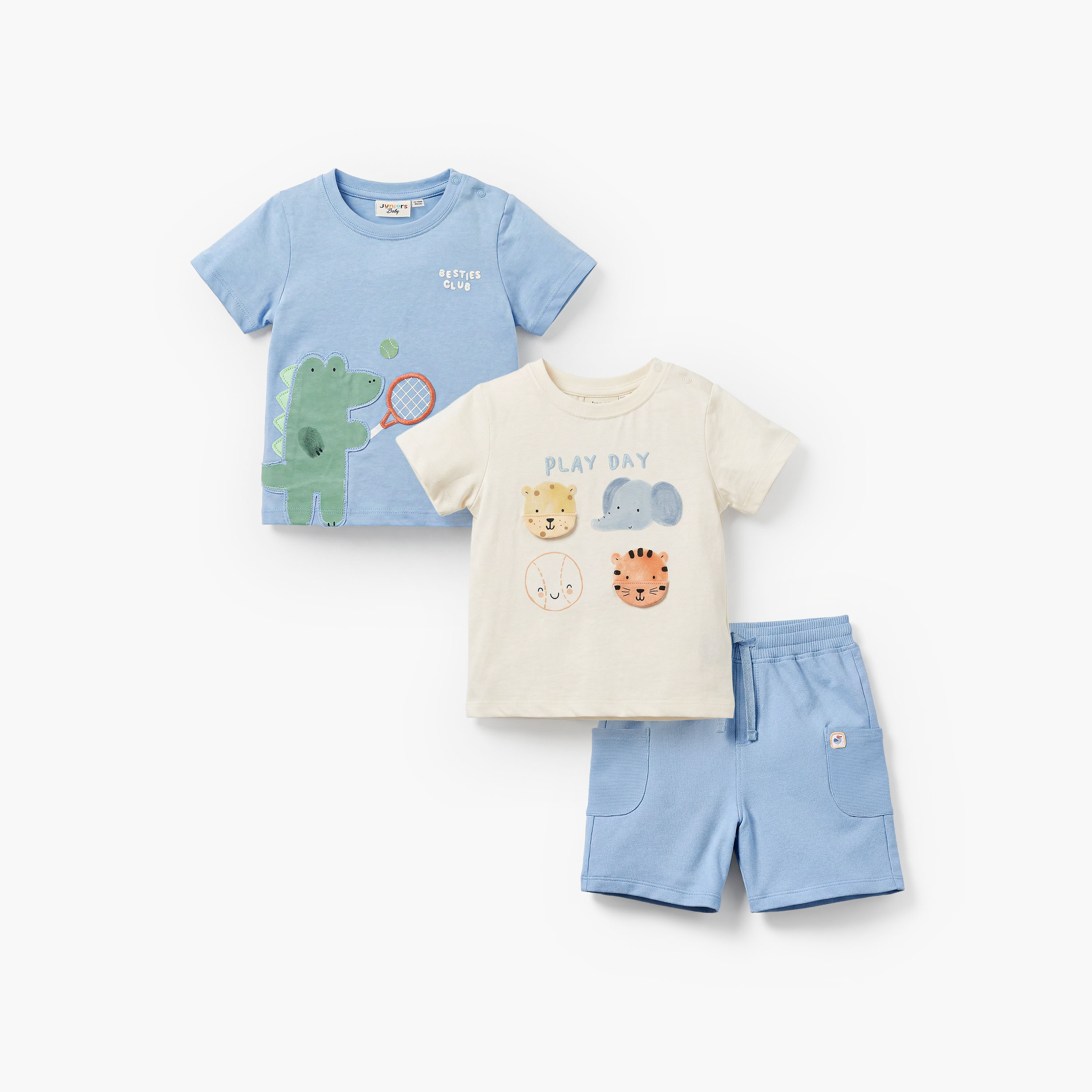 Set of 3 Juniors Crew Neck Short Sleeves T-shirt and Shorts Set with Print-baby-boys-clothing-setsandcoords-image-1