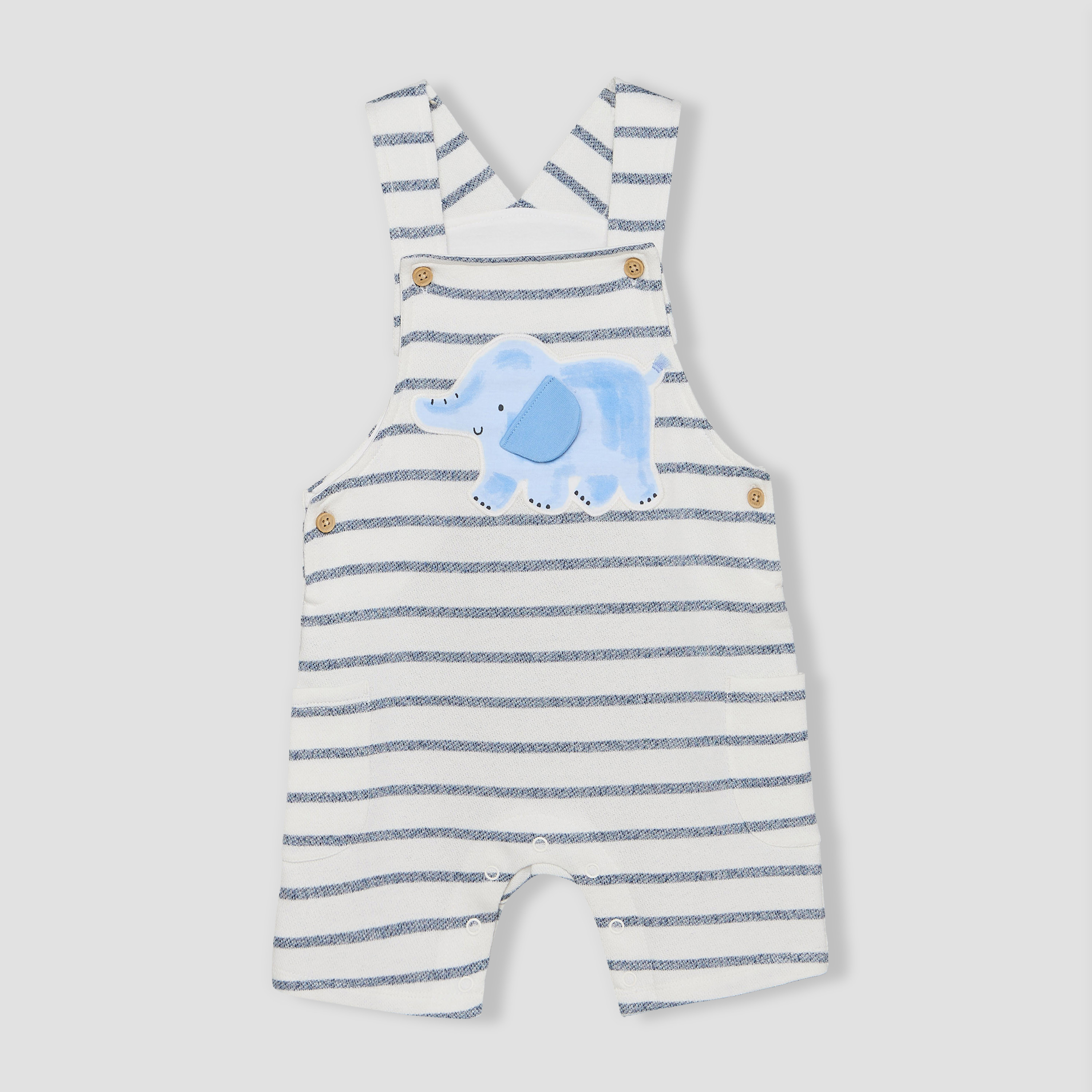 Juniors Crew Neck Short Sleeves T-shirt and Dungaree Set with Elephant Applique-baby-boys-clothing-setsandcoords-image-5