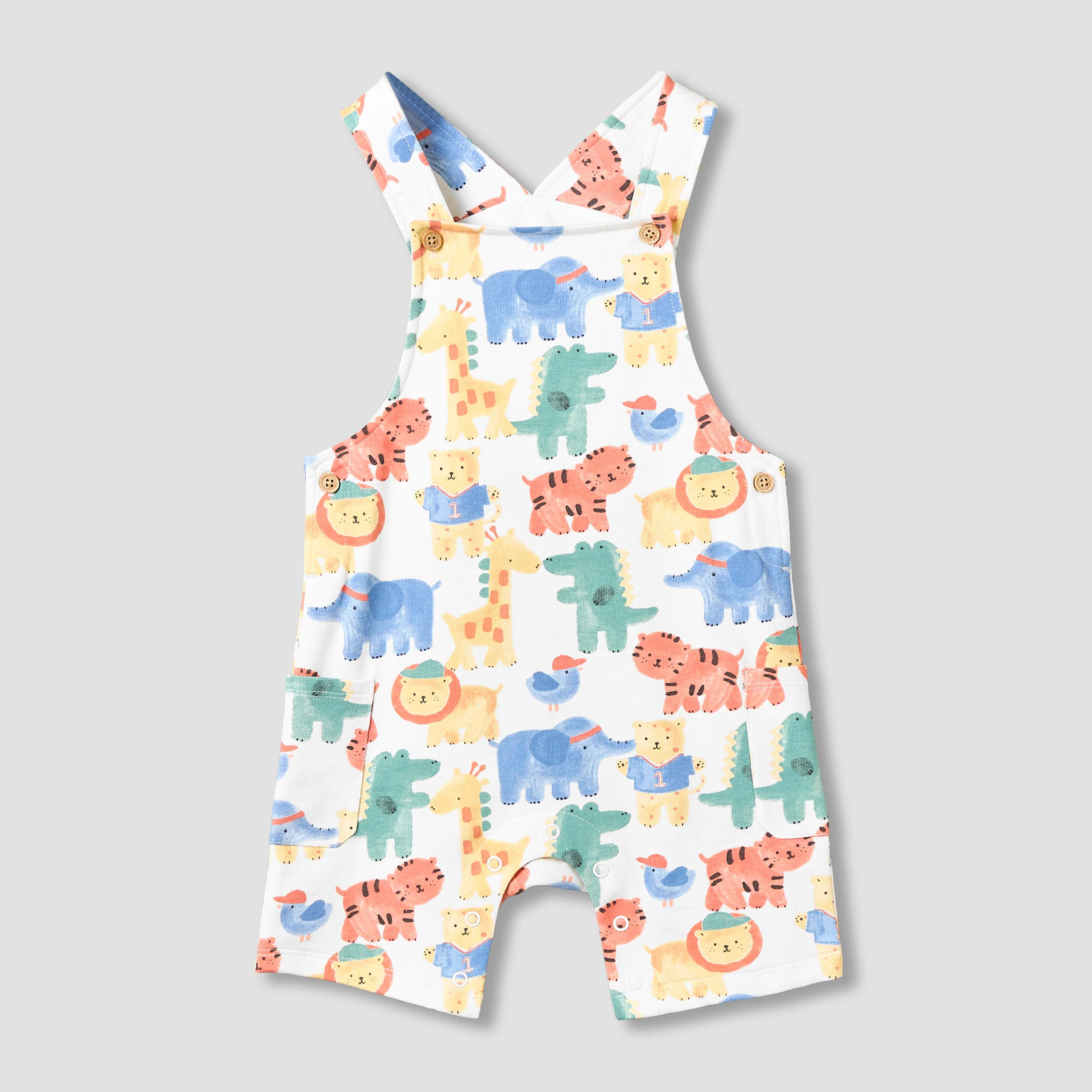 Juniors Crew Neck Short Sleeves T-shirt and Dungaree Set with Safari Print-baby-boys-clothing-setsandcoords-image-4