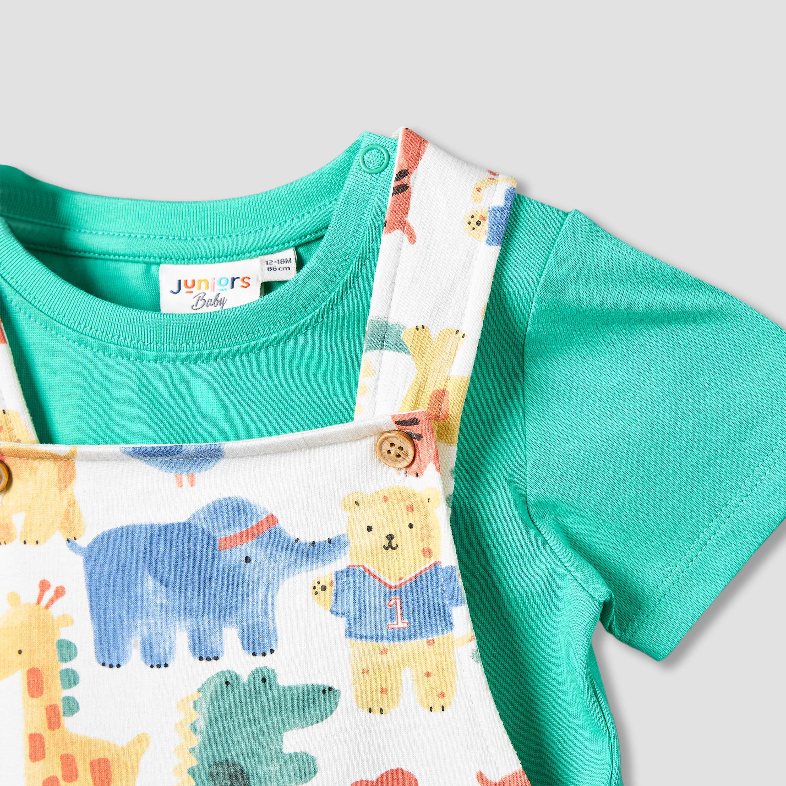 Juniors Crew Neck Short Sleeves T-shirt and Dungaree Set with Safari Print-baby-boys-clothing-setsandcoords-image-7