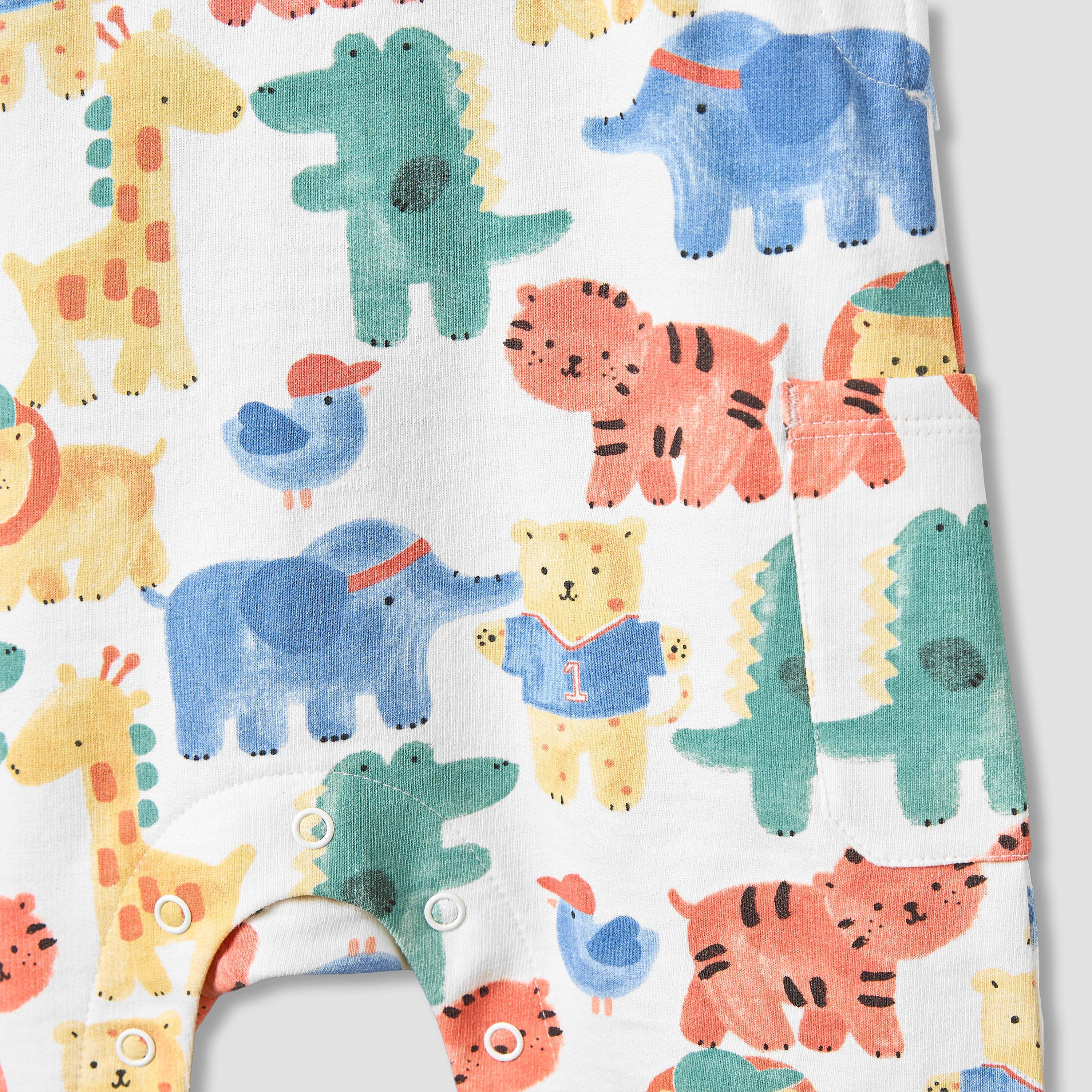 Juniors Crew Neck Short Sleeves T-shirt and Dungaree Set with Safari Print-baby-boys-clothing-setsandcoords-image-8
