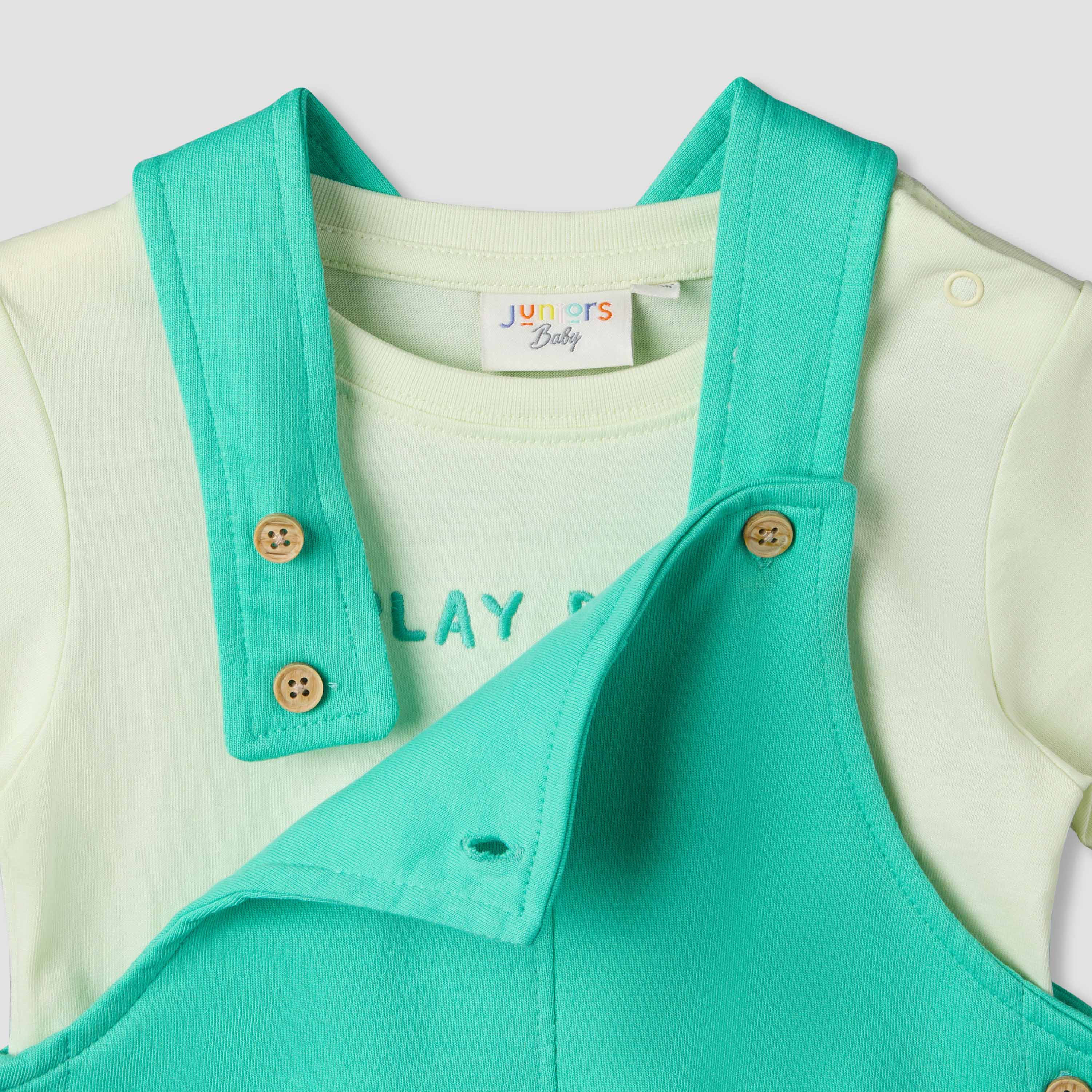 Juniors Round Neck Short Sleeve T-shirt and Dungaree Set with Alligator Applique-baby-boys-clothing-setsandcoords-image-5