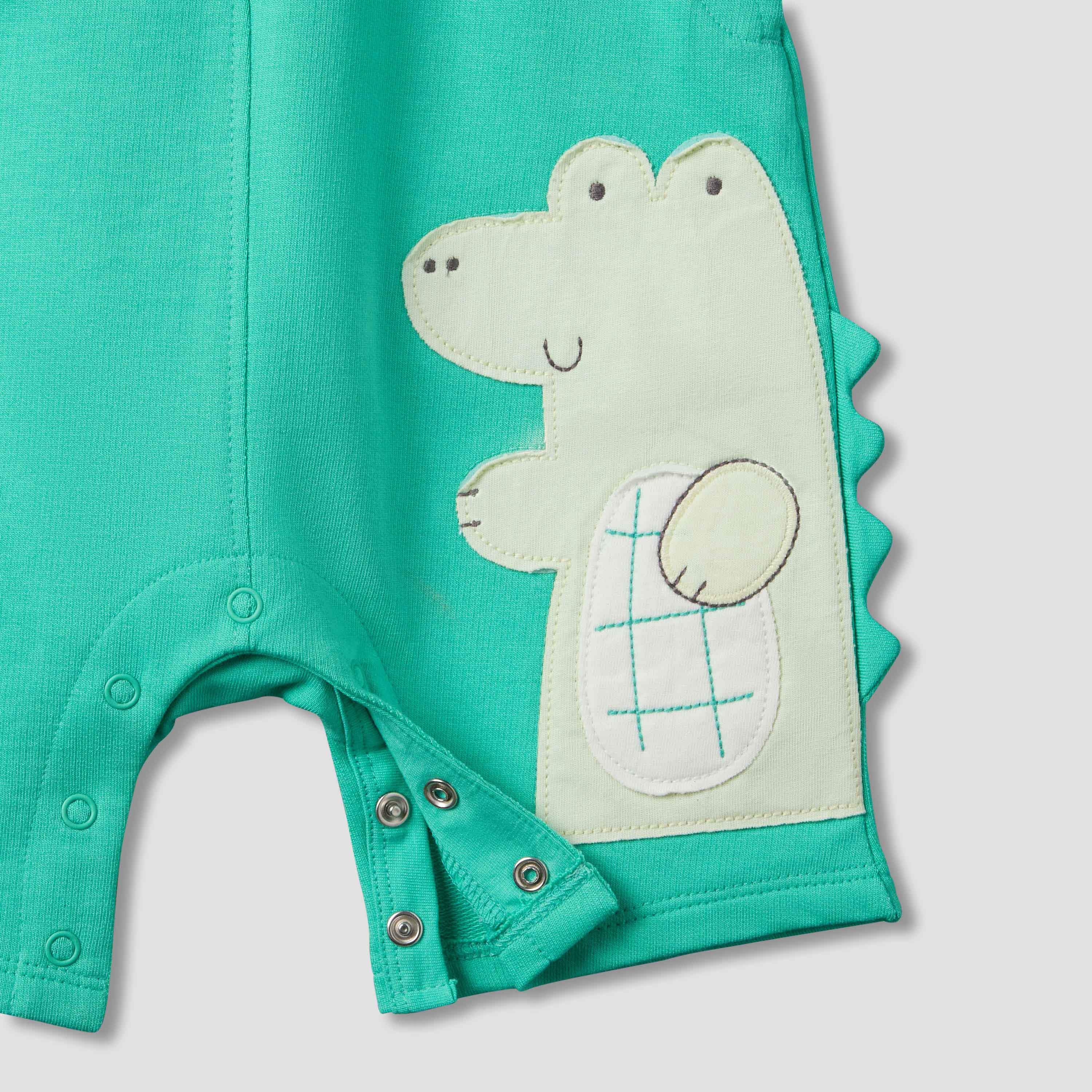 Juniors Round Neck Short Sleeve T-shirt and Dungaree Set with Alligator Applique-baby-boys-clothing-setsandcoords-image-6