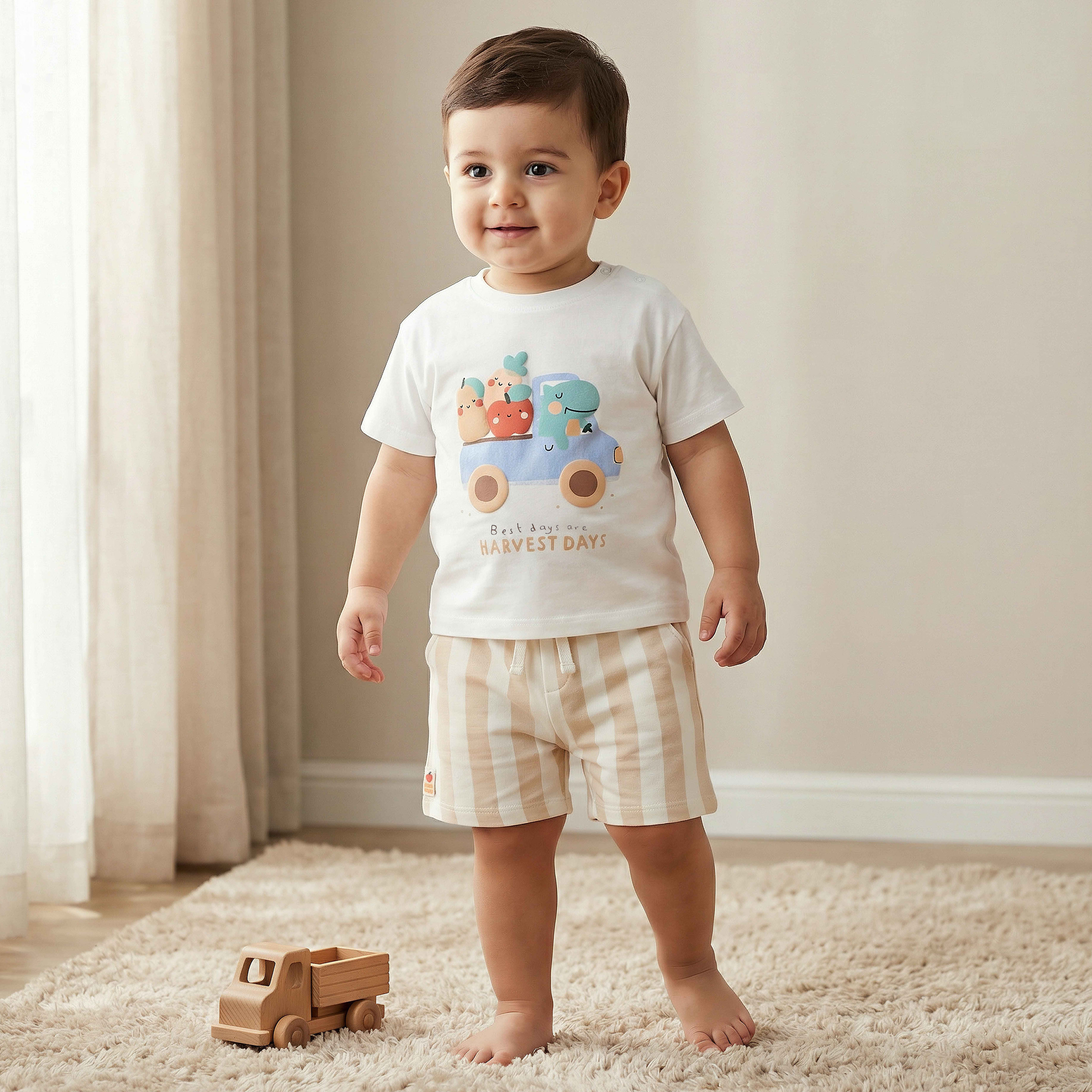 طقم شورت وتيشيرت بأكمام قصيرة وياقة ضيقة وطبعات من جونيورز-baby-boys-clothing-setsandcoords-image-1