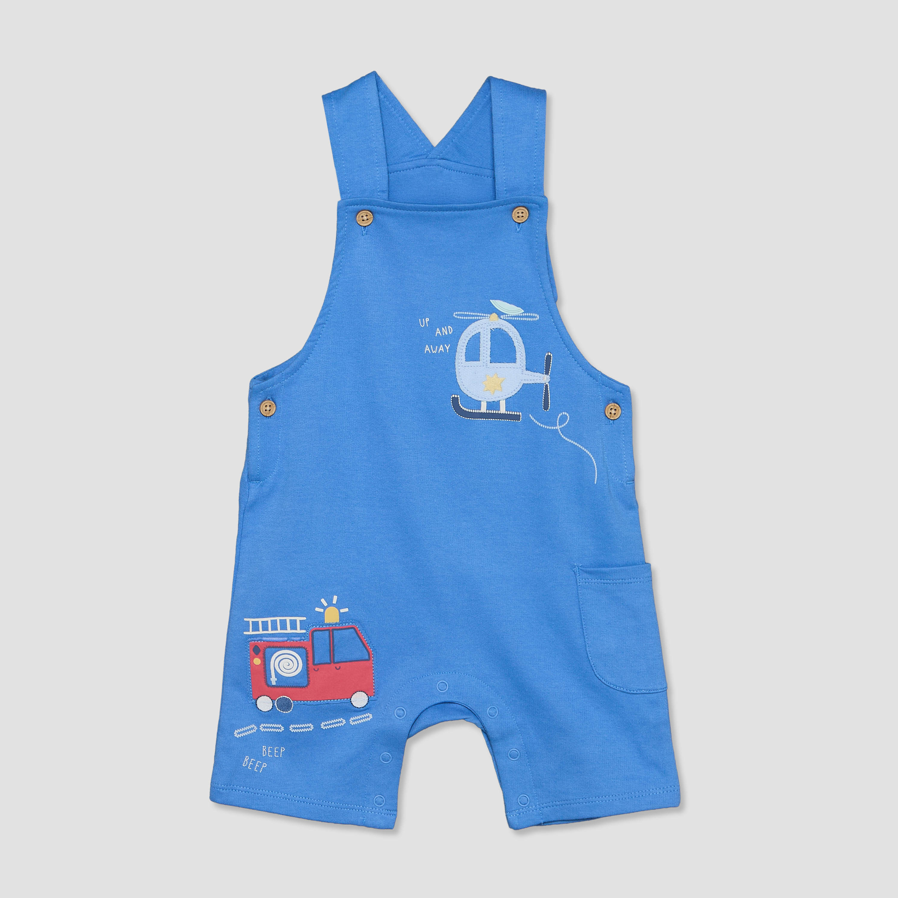 Juniors Crew Neck Short Sleeves T-shirt and Dungaree Set with Vehicle Applique-baby-boys-clothing-setsandcoords-image-3