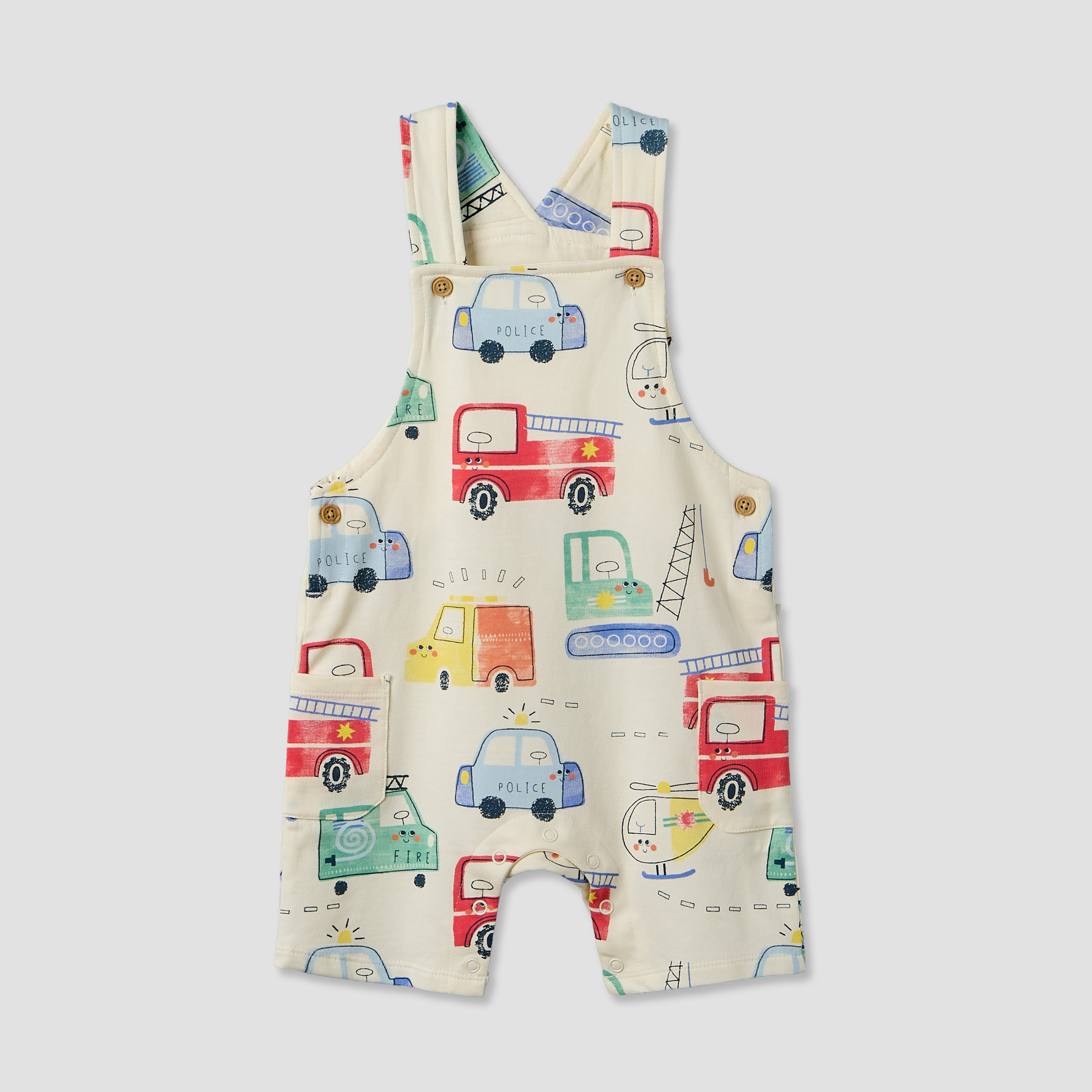 Juniors Crew Neck Short Sleeves T-shirt and Dungaree Set with Vehicle Print-baby-boys-clothing-setsandcoords-image-3