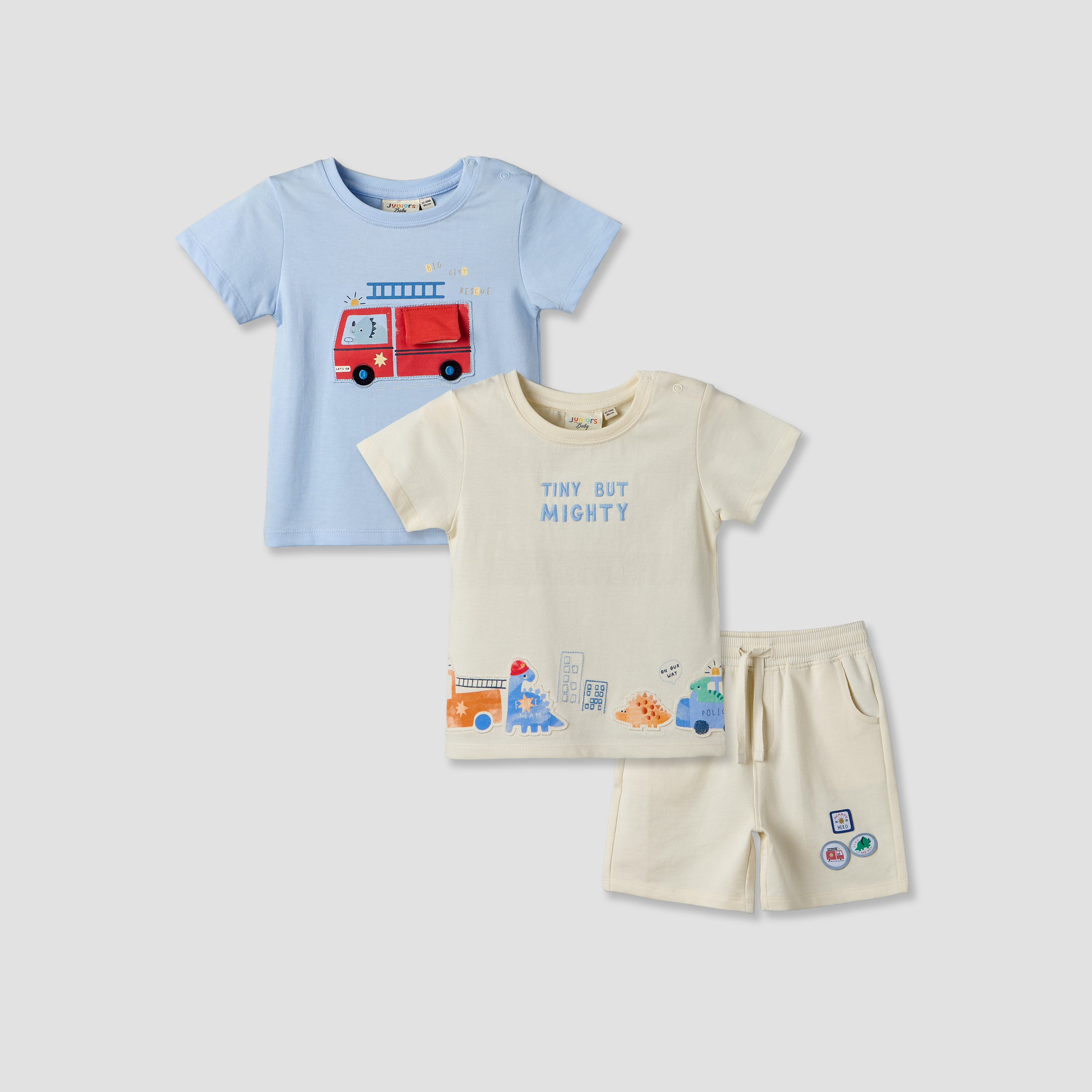 Set of 3 Juniors Round Neck Short Sleeves T-shirt and Shorts Set with Applique Detail-baby-boys-clothing-setsandcoords-image-1