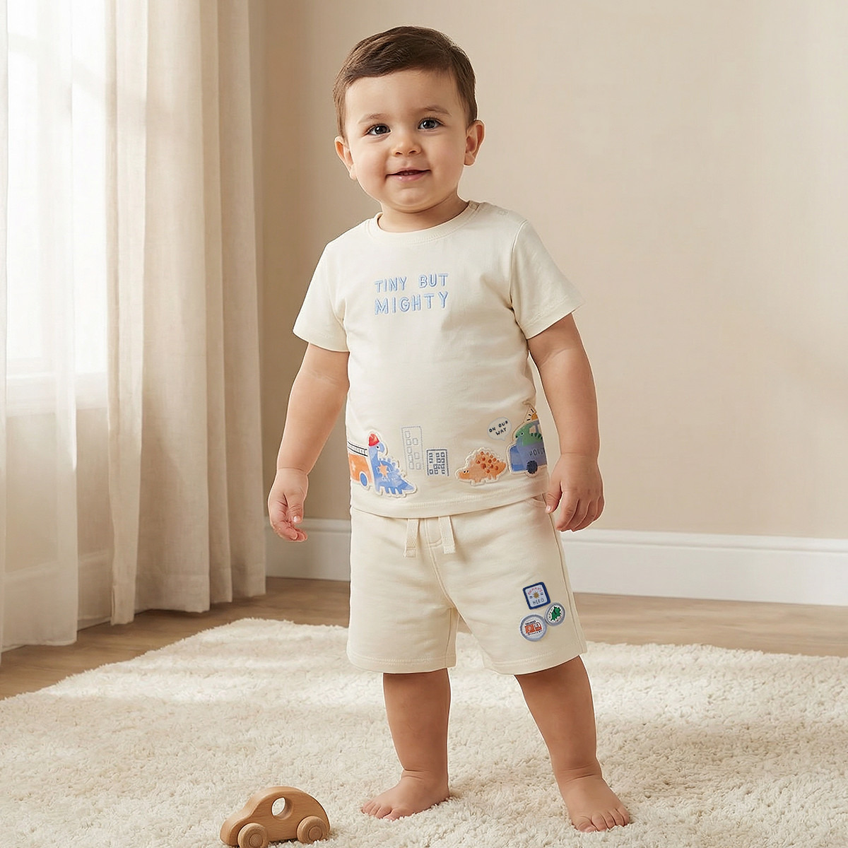 Set of 3 Juniors Round Neck Short Sleeves T-shirt and Shorts Set with Applique Detail-baby-boys-clothing-setsandcoords-image-2