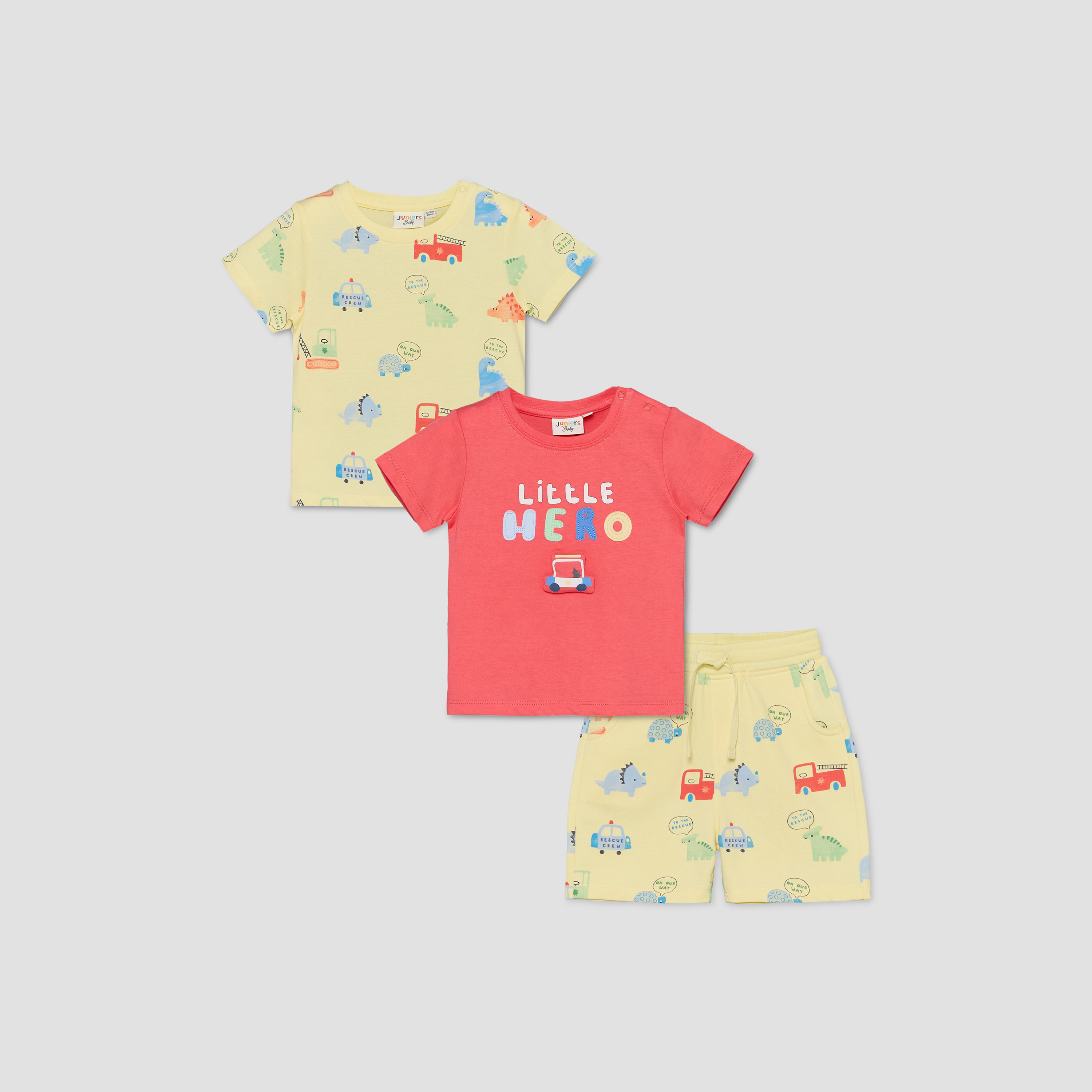 Set of 3 Juniors Crew Neck Short Sleeves T-shirt and Shorts Set with Fun Print-baby-boys-clothing-setsandcoords-image-1