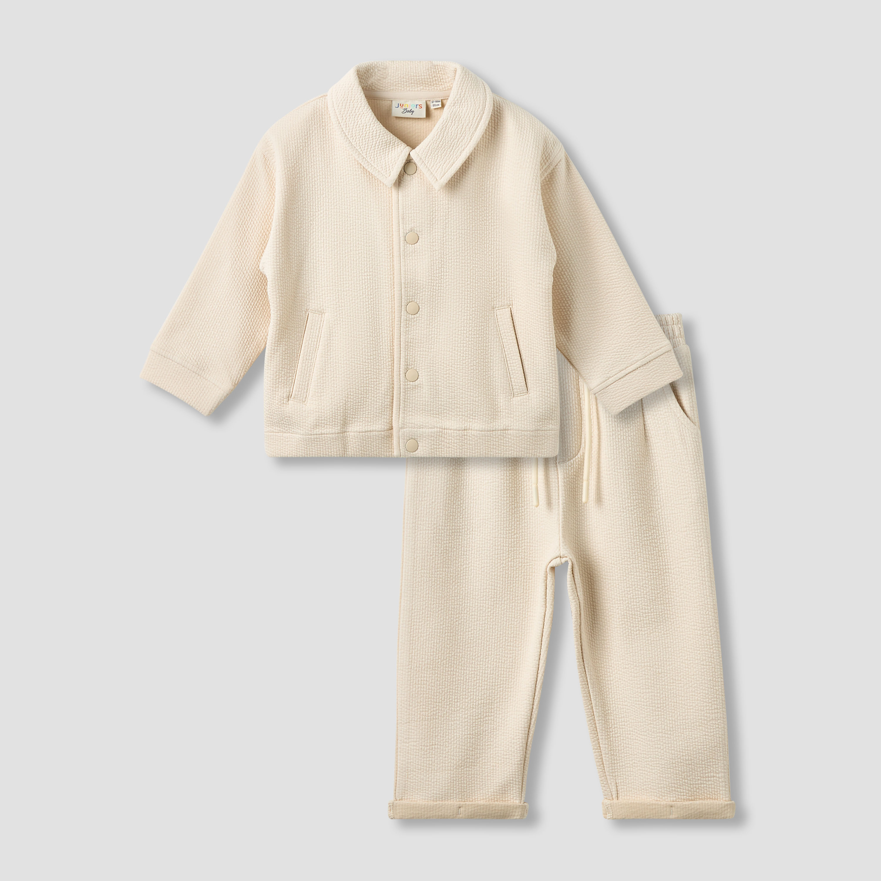 Juniors Collared Neck Long Sleeve Shirt and Pants Set with Pockets-baby-boys-clothing-setsandcoords-image-2