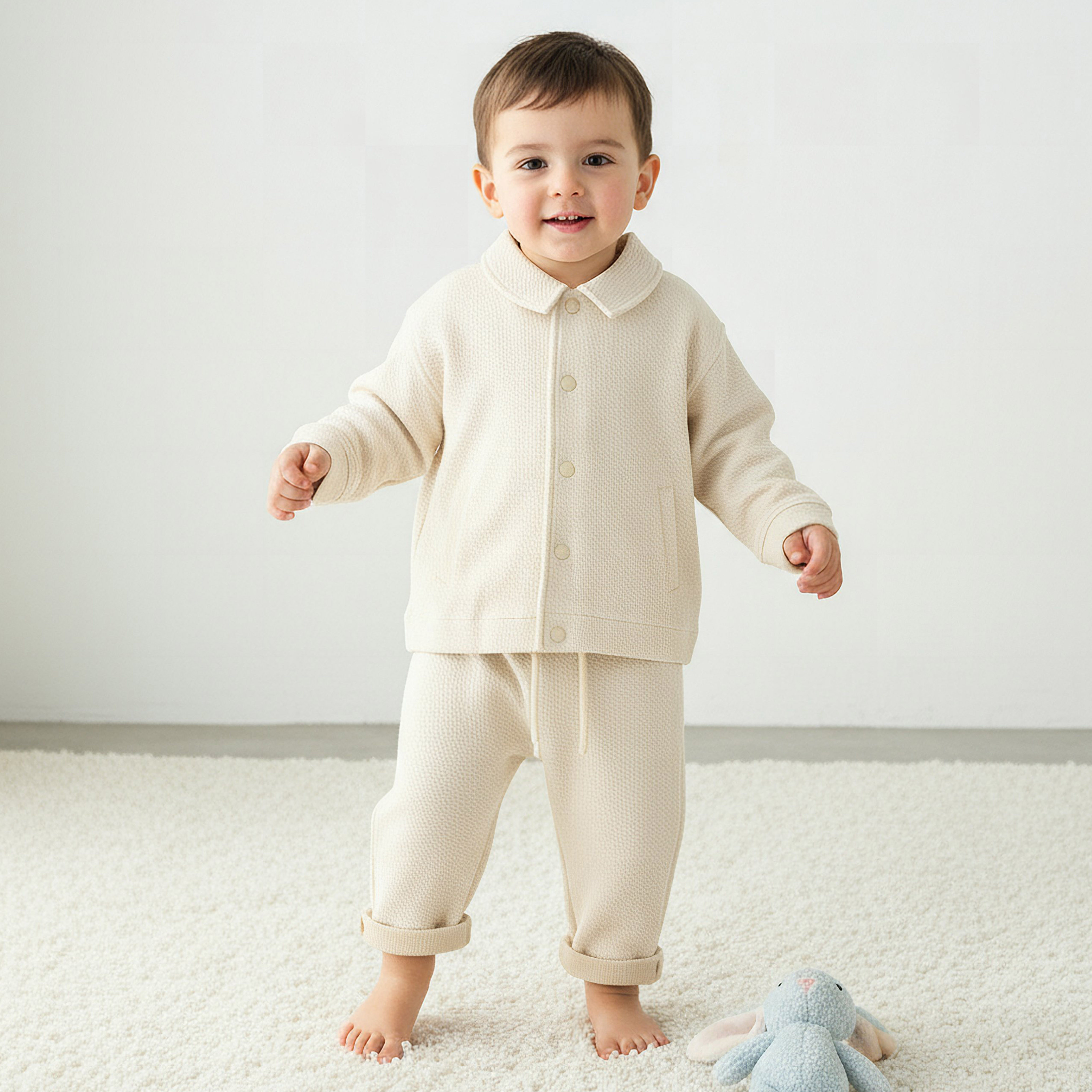 Juniors Collared Neck Long Sleeve Shirt and Pants Set with Pockets-baby-boys-clothing-setsandcoords-image-1