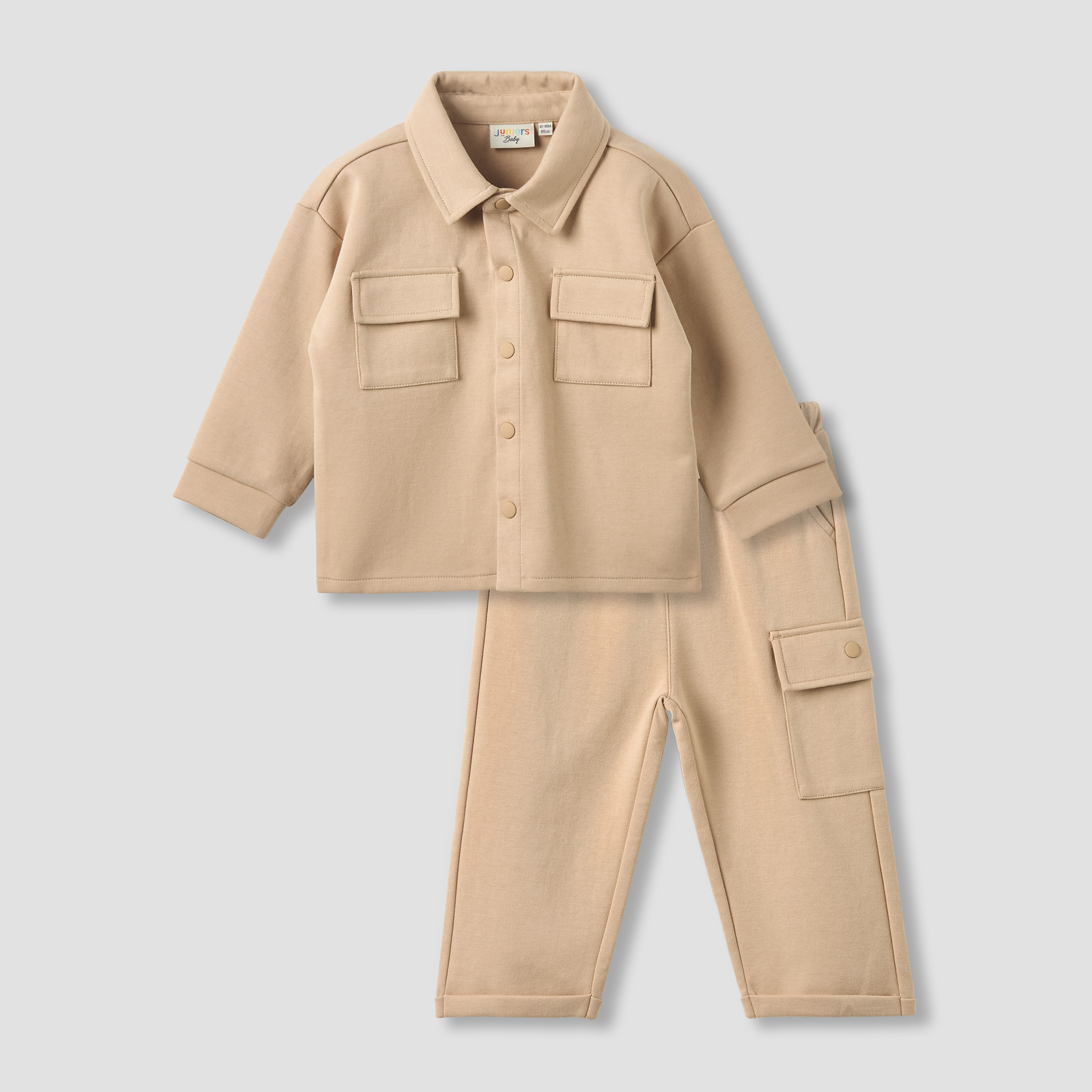 Juniors Collared Neck Long Sleeve Shirt and Pants Set with Pockets-baby-boys-clothing-setsandcoords-image-2