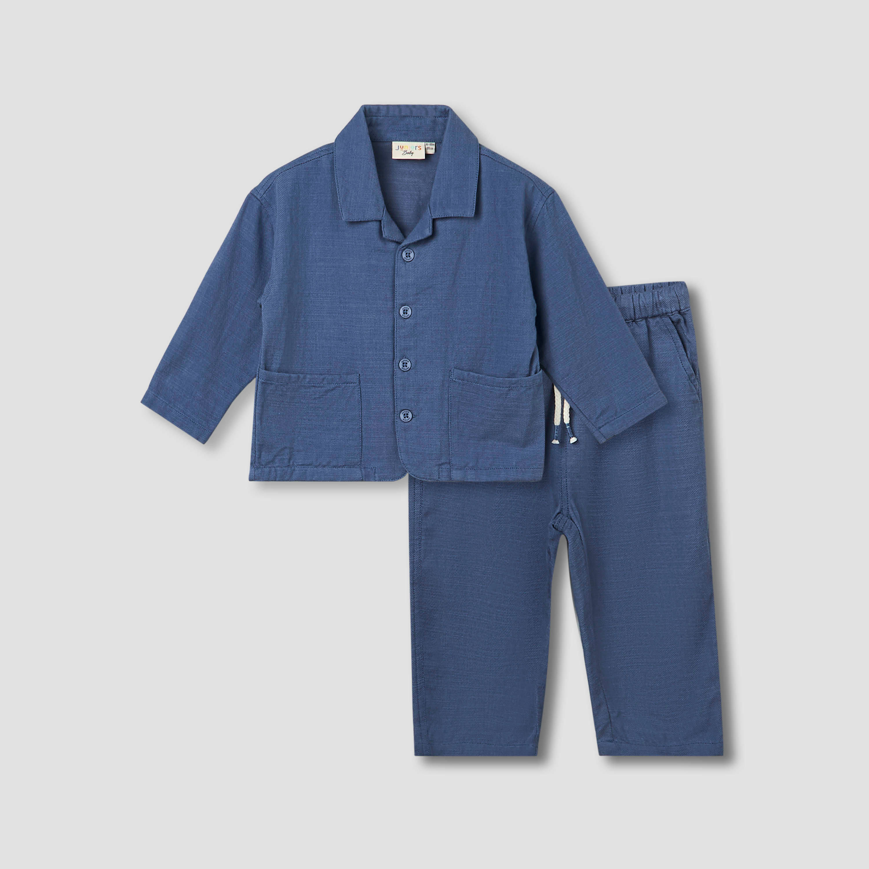 Juniors Camp Collar Long Sleeves Shirt and Pants Set with Pockets-baby-boys-clothing-setsandcoords-image-2