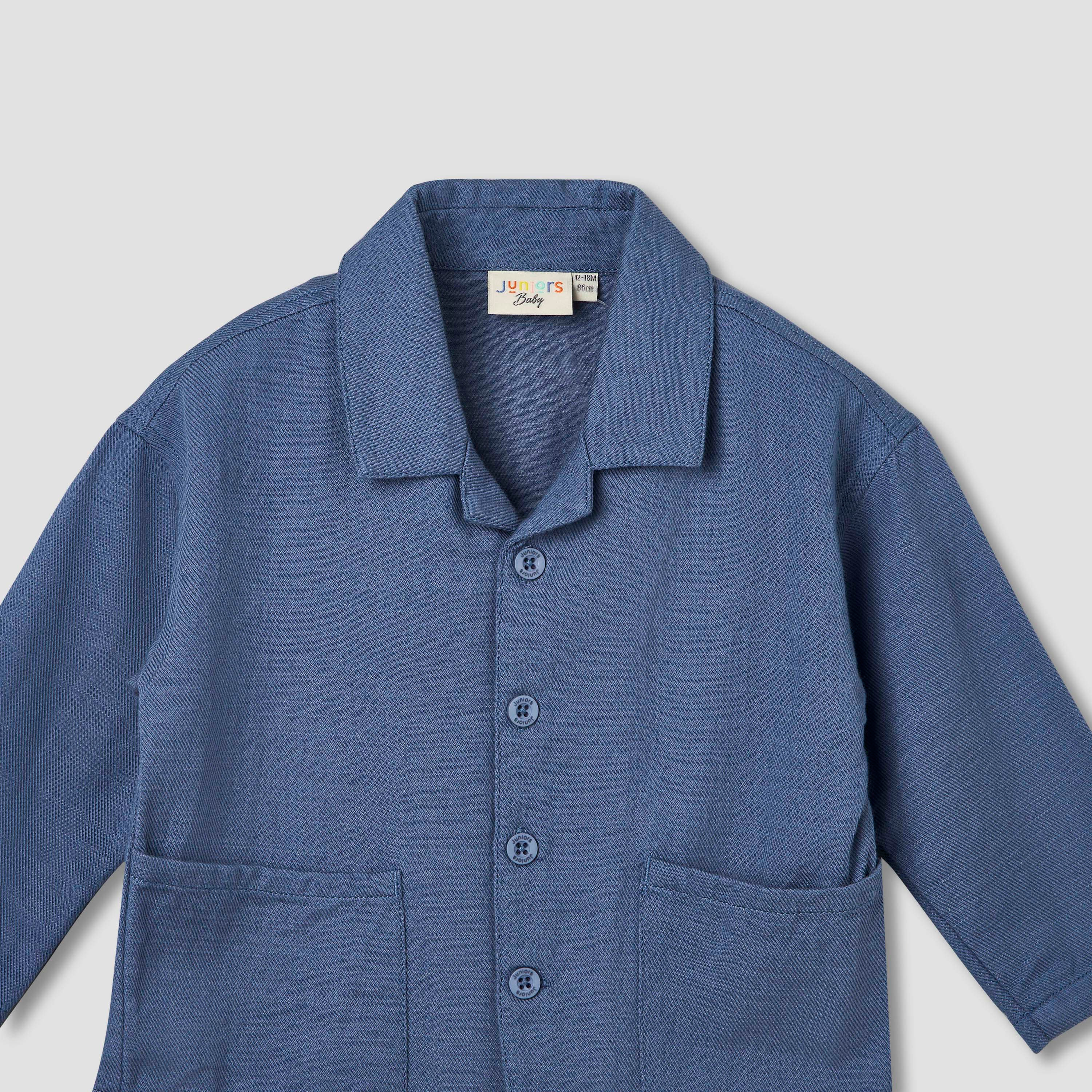 Juniors Camp Collar Long Sleeves Shirt and Pants Set with Pockets-baby-boys-clothing-setsandcoords-image-7