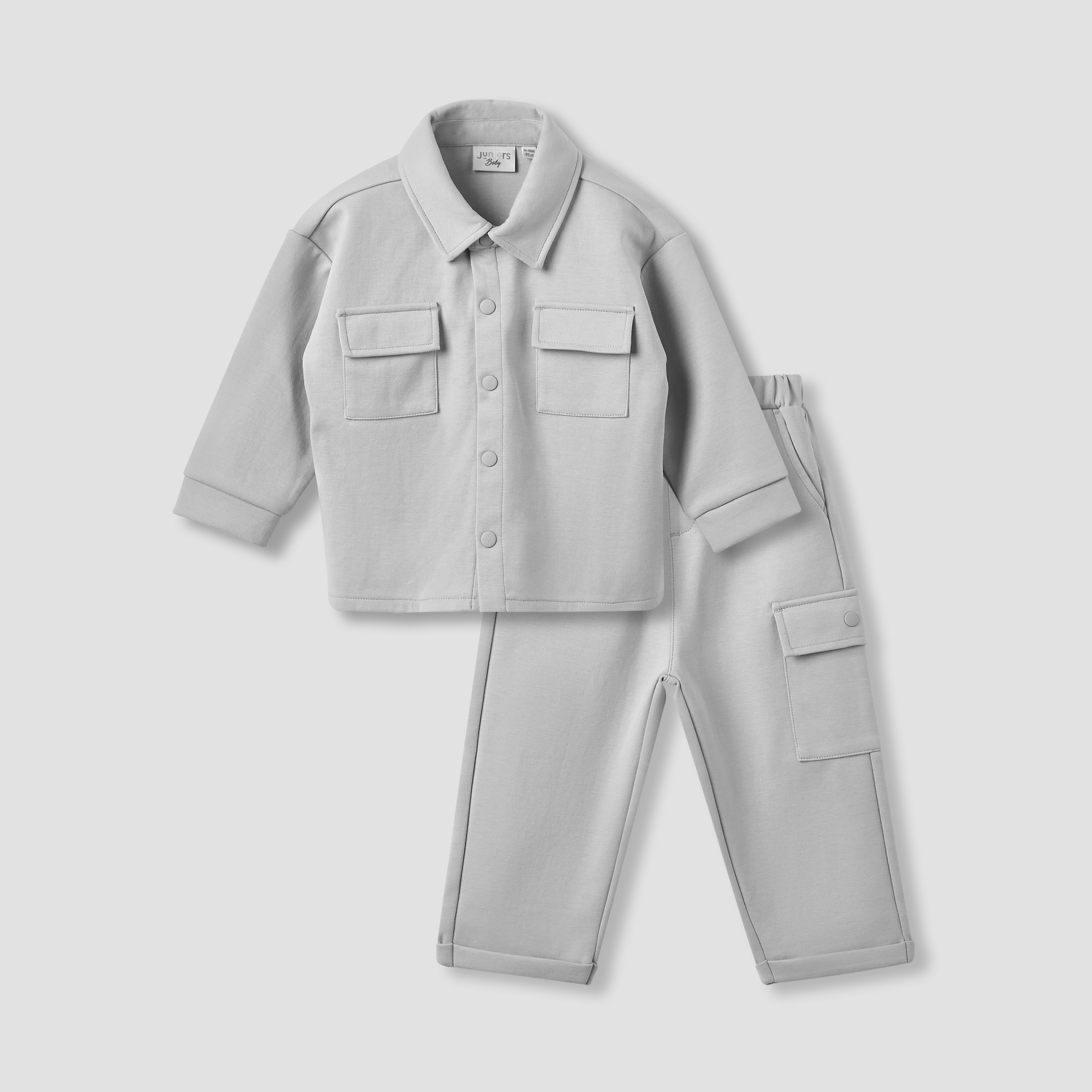 Juniors Collared Neck Long Sleeve Shirt and Pants Set with Pockets-baby-boys-clothing-setsandcoords-image-2