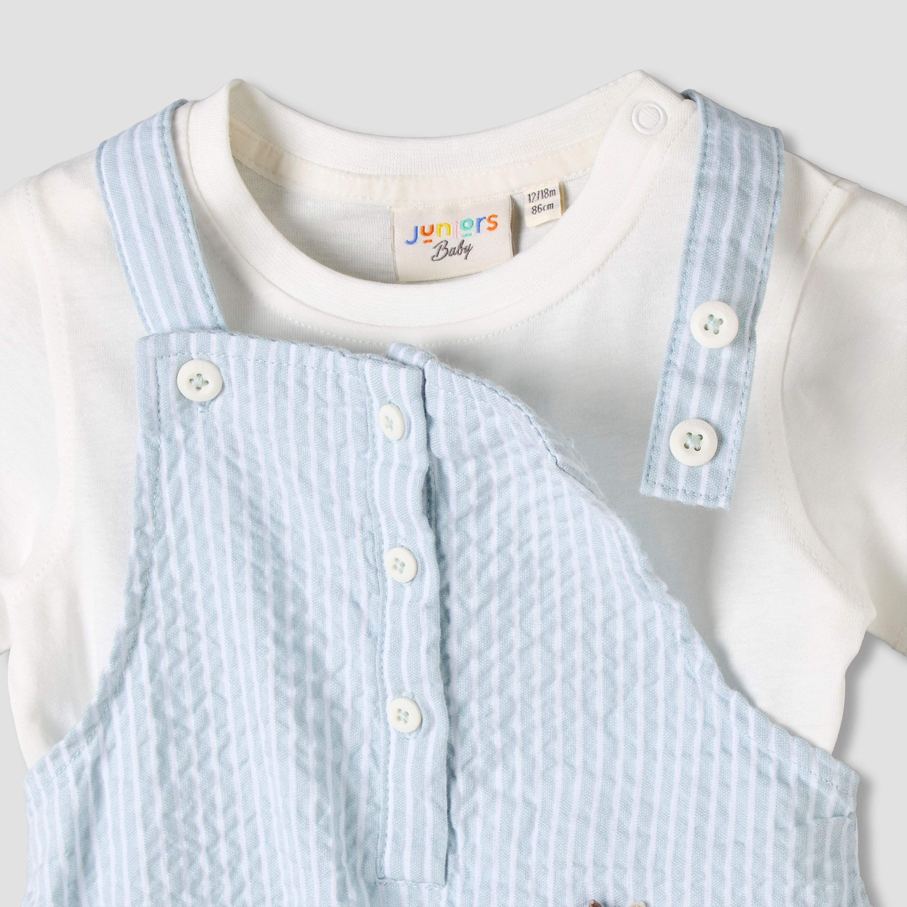 Juniors Round Neck Short Sleeve T-shirt and Dungaree Set with Cap-baby-boys-clothing-setsandcoords-image-6