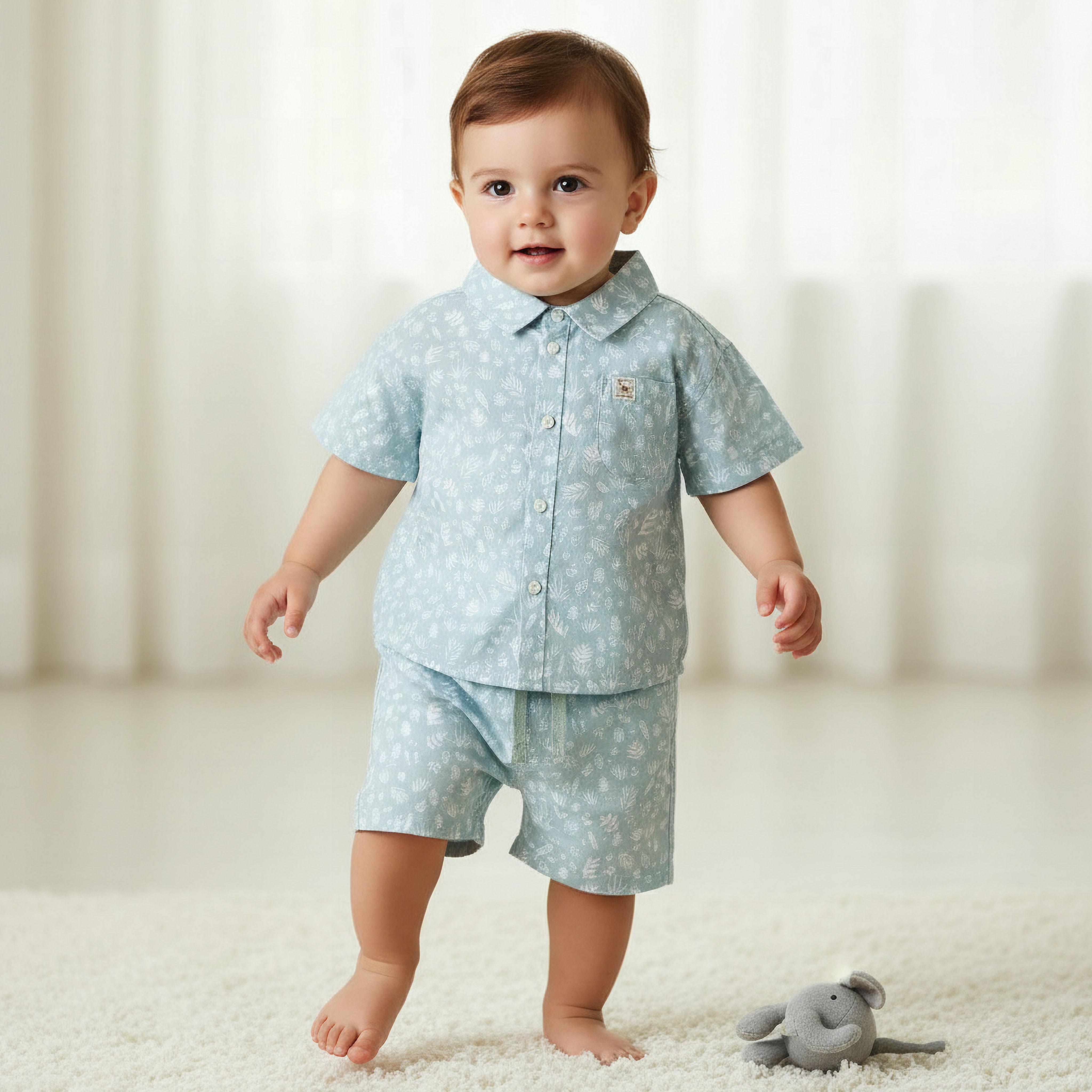 طقم شورت وقميص بياقة وأكمام قصيرة وطبعات من جونيورز-baby-boys-clothing-setsandcoords-image-1