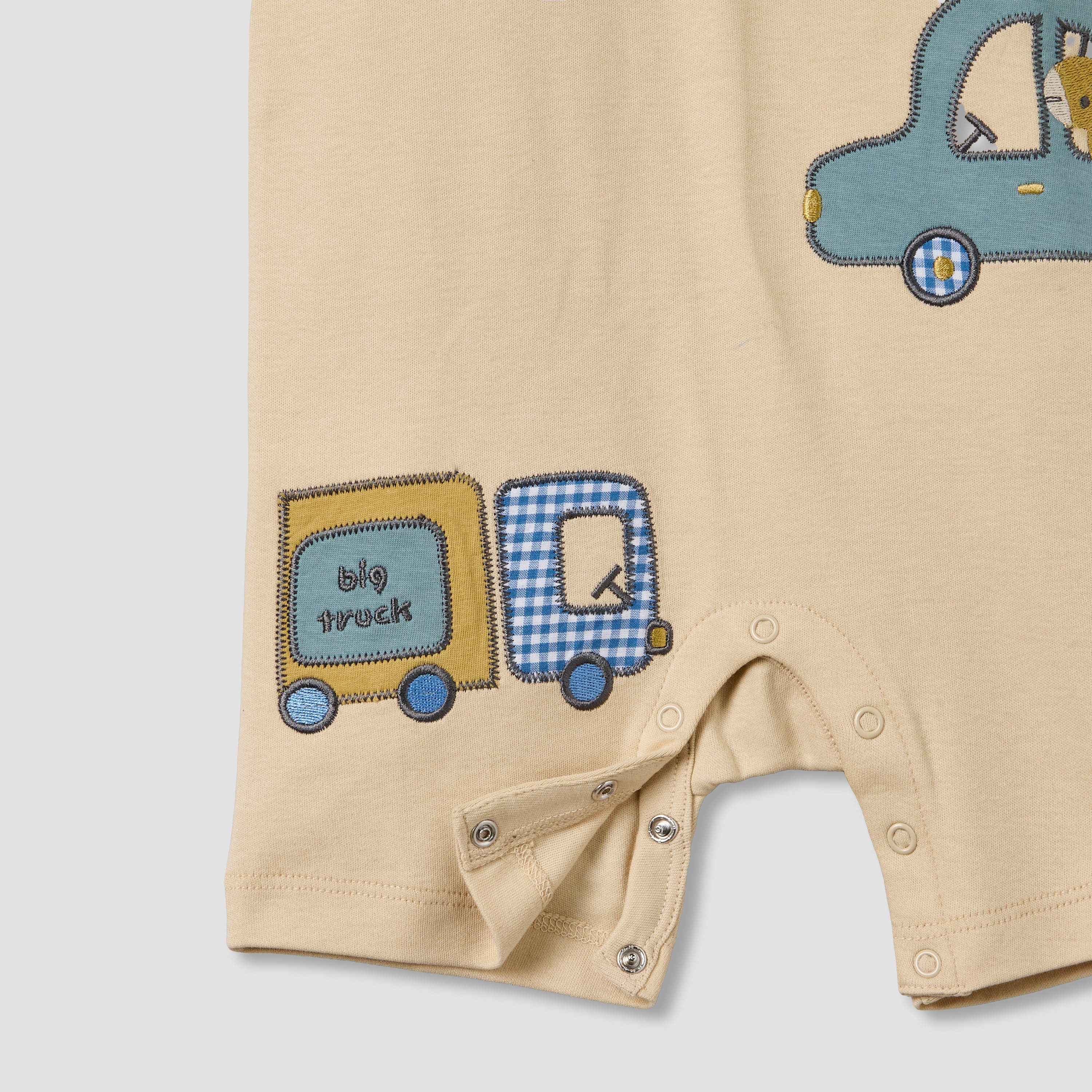 Juniors Crew Neck Short Sleeves Romper with Vehicle Embroidery-baby-boys-clothing-rompers-image-5