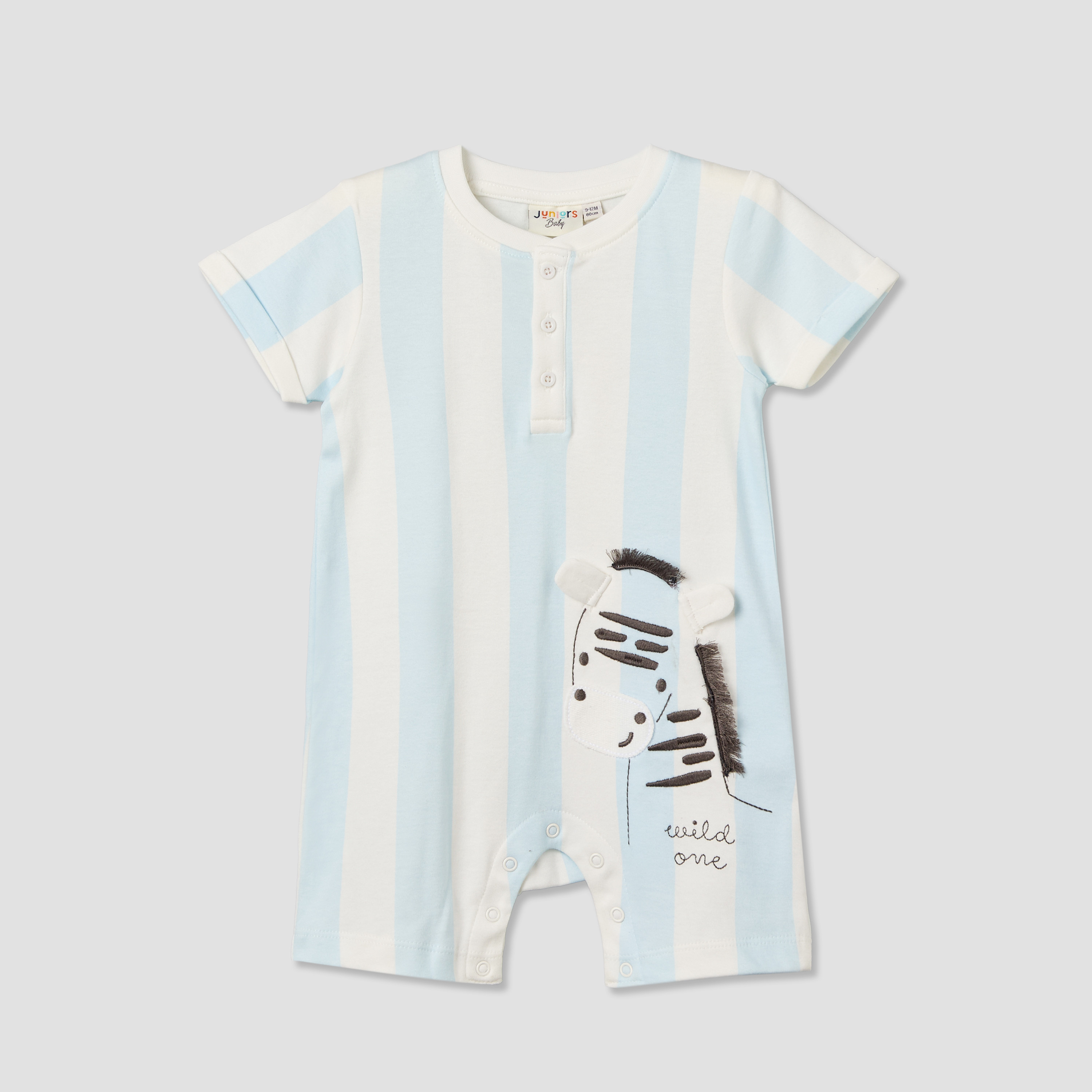 Juniors Henley Neck Short Sleeve Romper with Zebra Applique-baby-boys-clothing-rompers-image-2