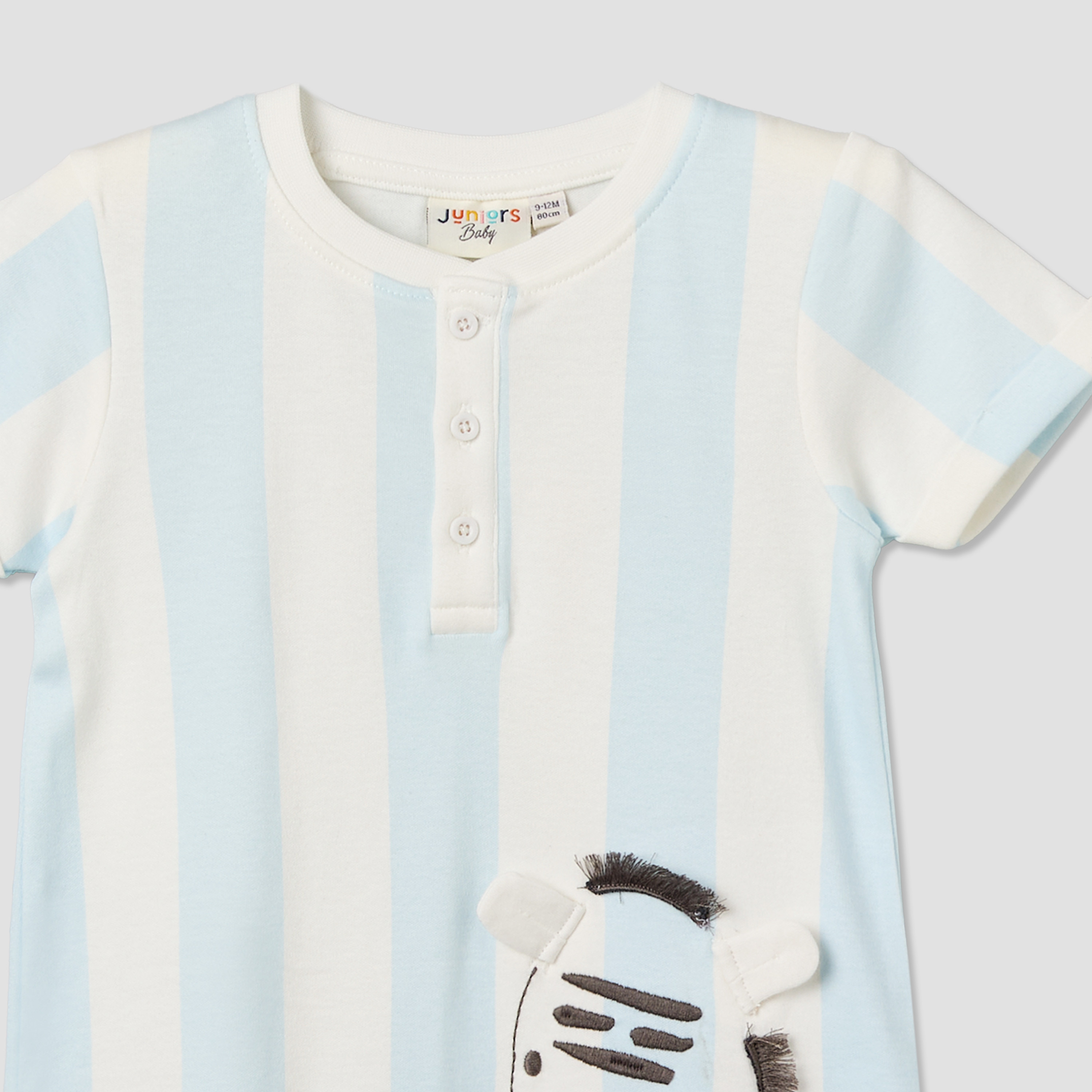 Juniors Henley Neck Short Sleeve Romper with Zebra Applique-baby-boys-clothing-rompers-image-4