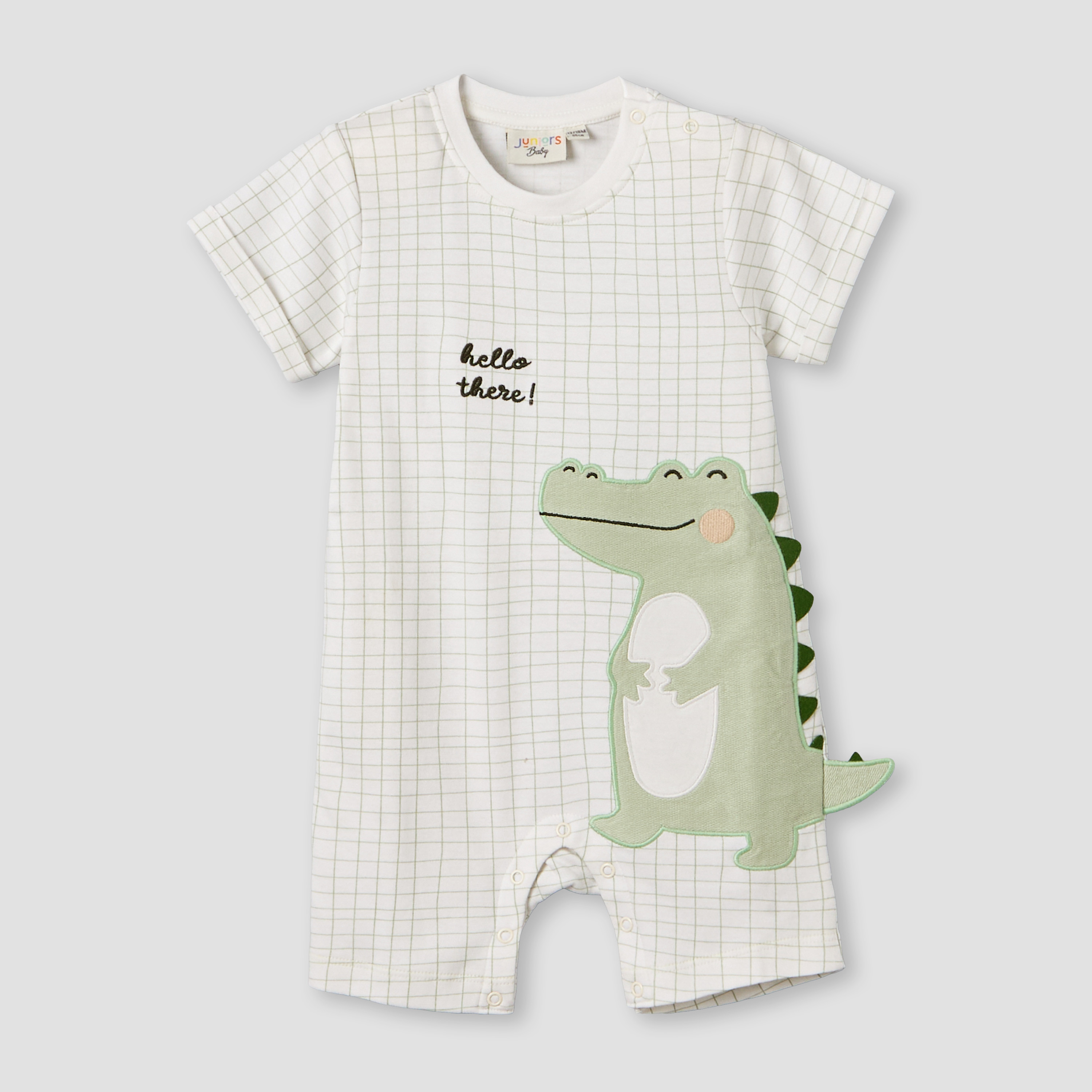 Juniors Crew Neck Short Sleeves Romper with Crocodile Applique-baby-boys-clothing-rompers-image-2