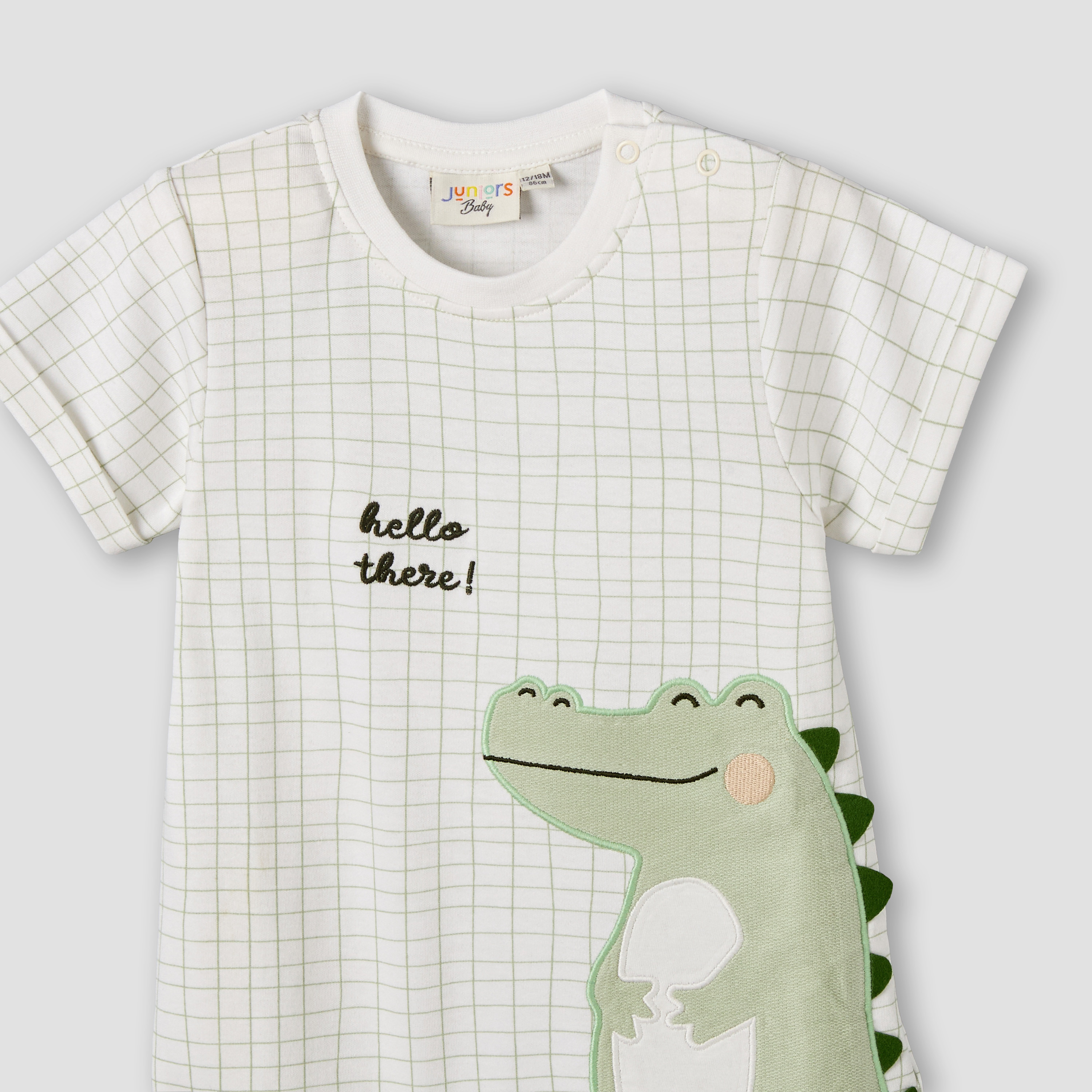 Juniors Crew Neck Short Sleeves Romper with Crocodile Applique-baby-boys-clothing-rompers-image-4