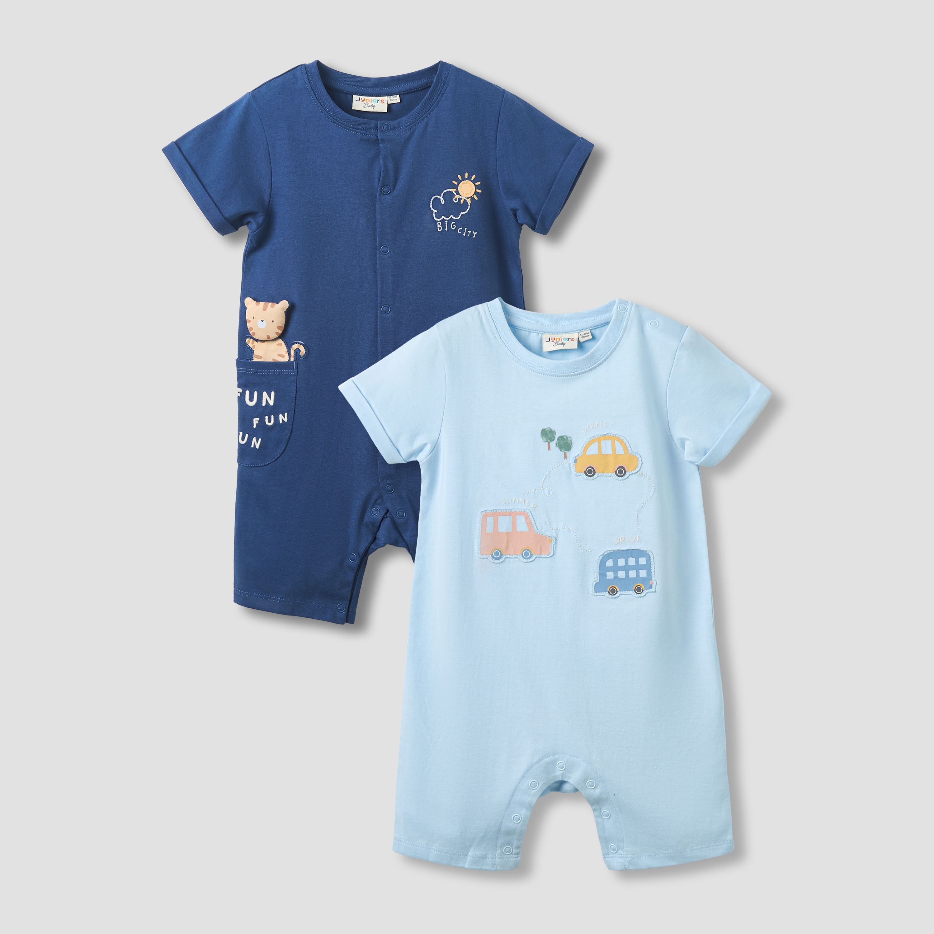 Juniors Crew Neck Short Sleeve Romper with Snap Button Closure - Pack of 2-baby-boys-clothing-rompers-image-1