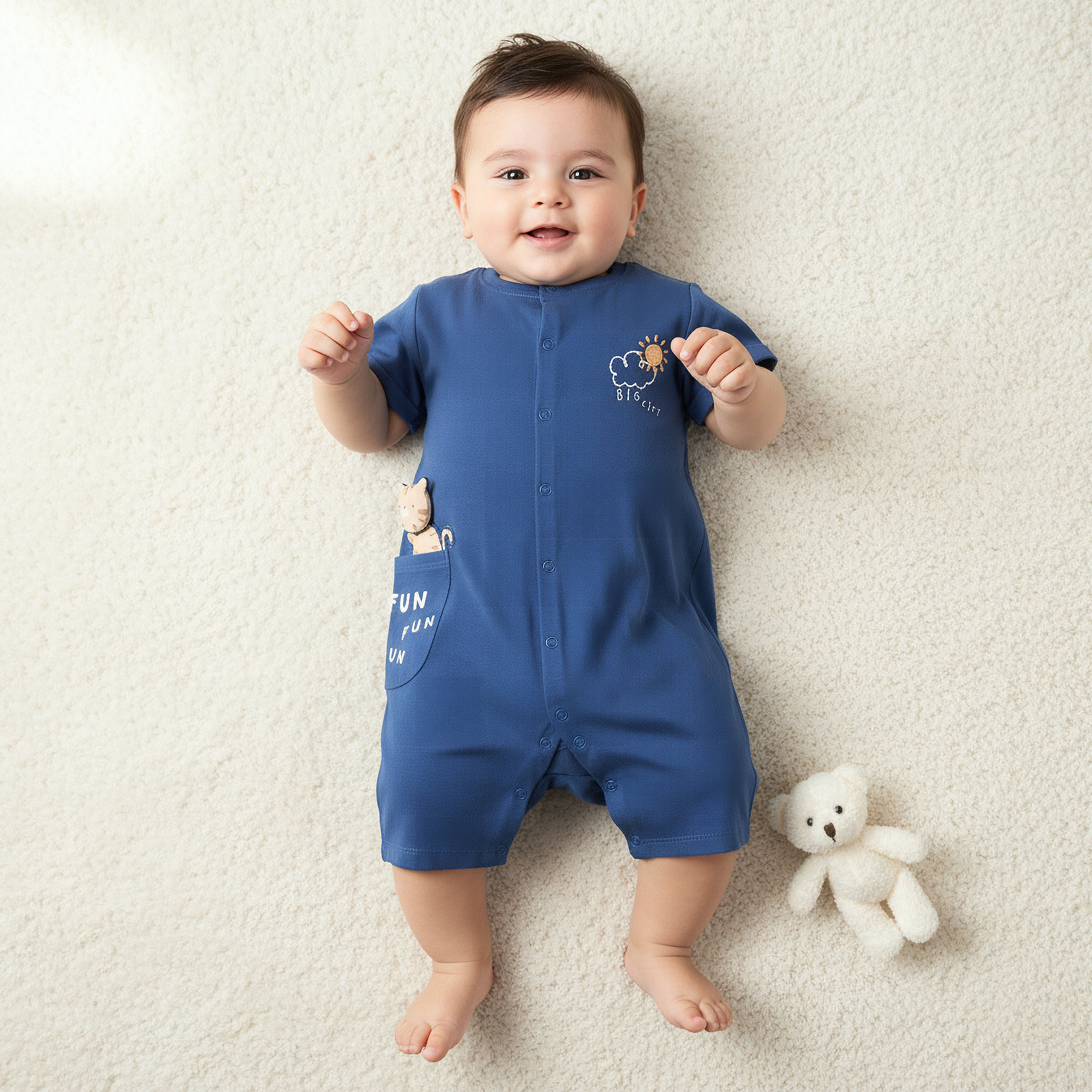 Juniors Crew Neck Short Sleeve Romper with Snap Button Closure - Pack of 2-baby-boys-clothing-rompers-image-2