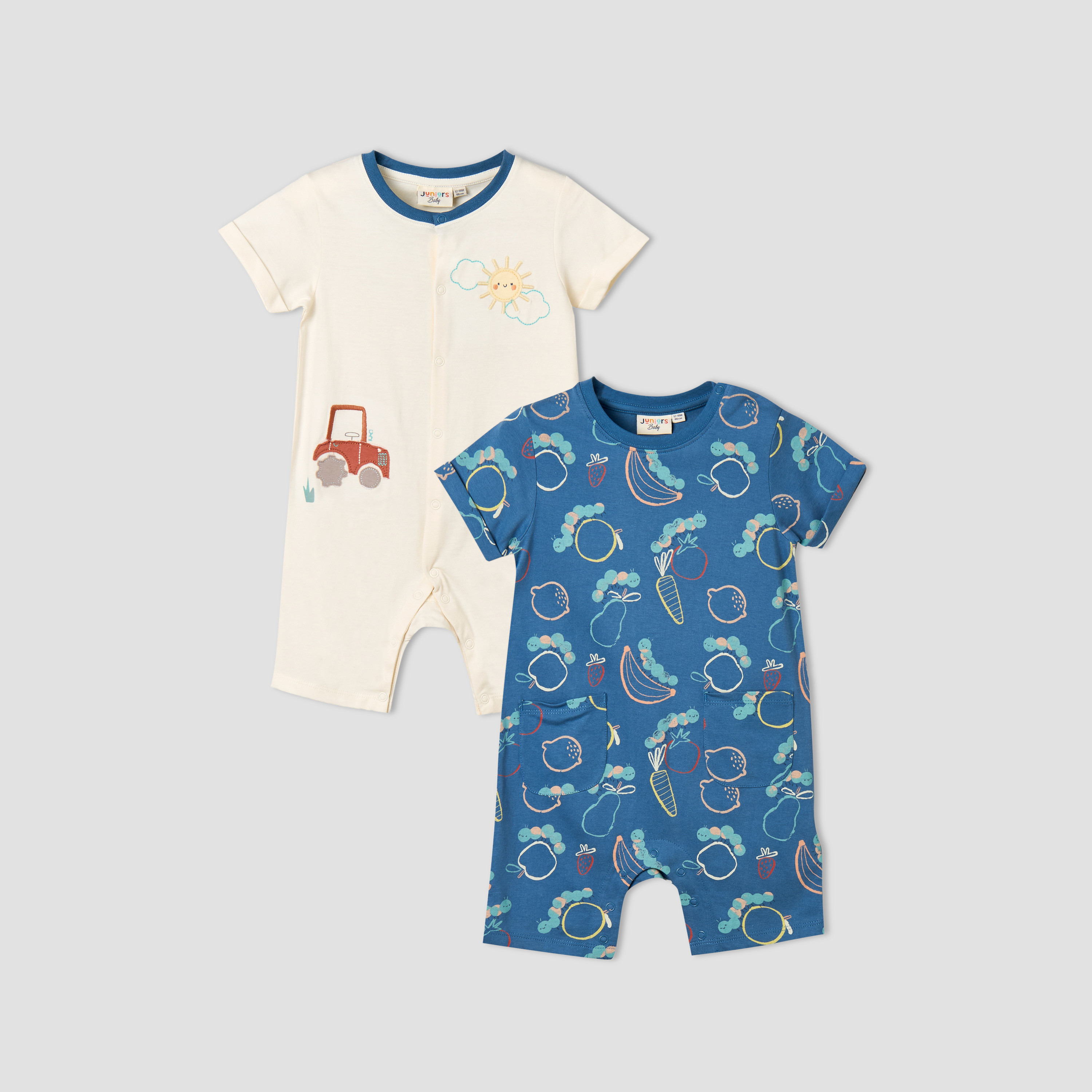 Pack of 2 Juniors Crew Neck Short Sleeves Romper with Fun Print-baby-boys-clothing-rompers-image-1