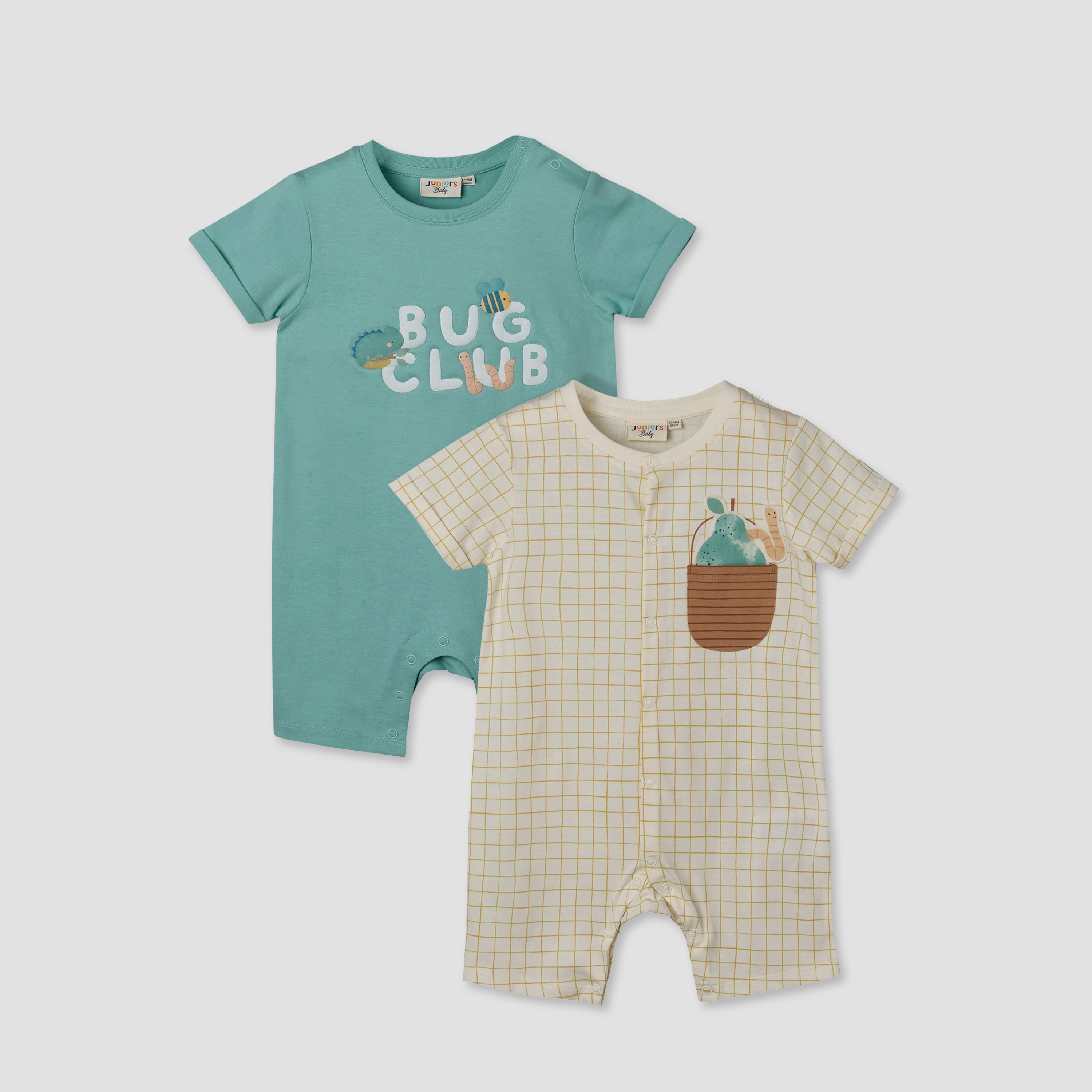 Pack of 2 Juniors Crew Neck Short Sleeves Romper with Fun Print-baby-boys-clothing-rompers-image-1