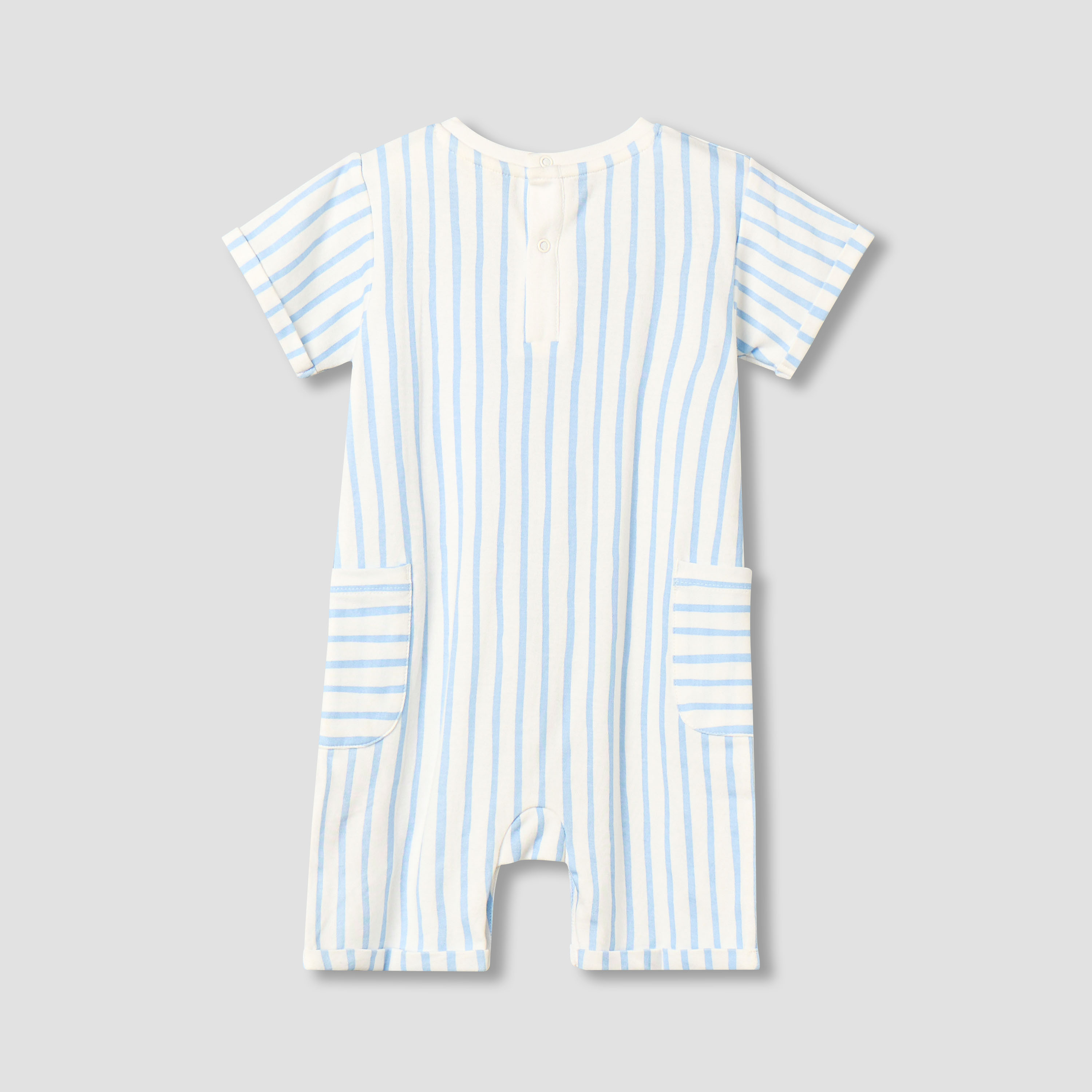 Juniors Crew Neck Short Sleeves Romper with Striped Lion Applique-baby-boys-clothing-rompers-image-3