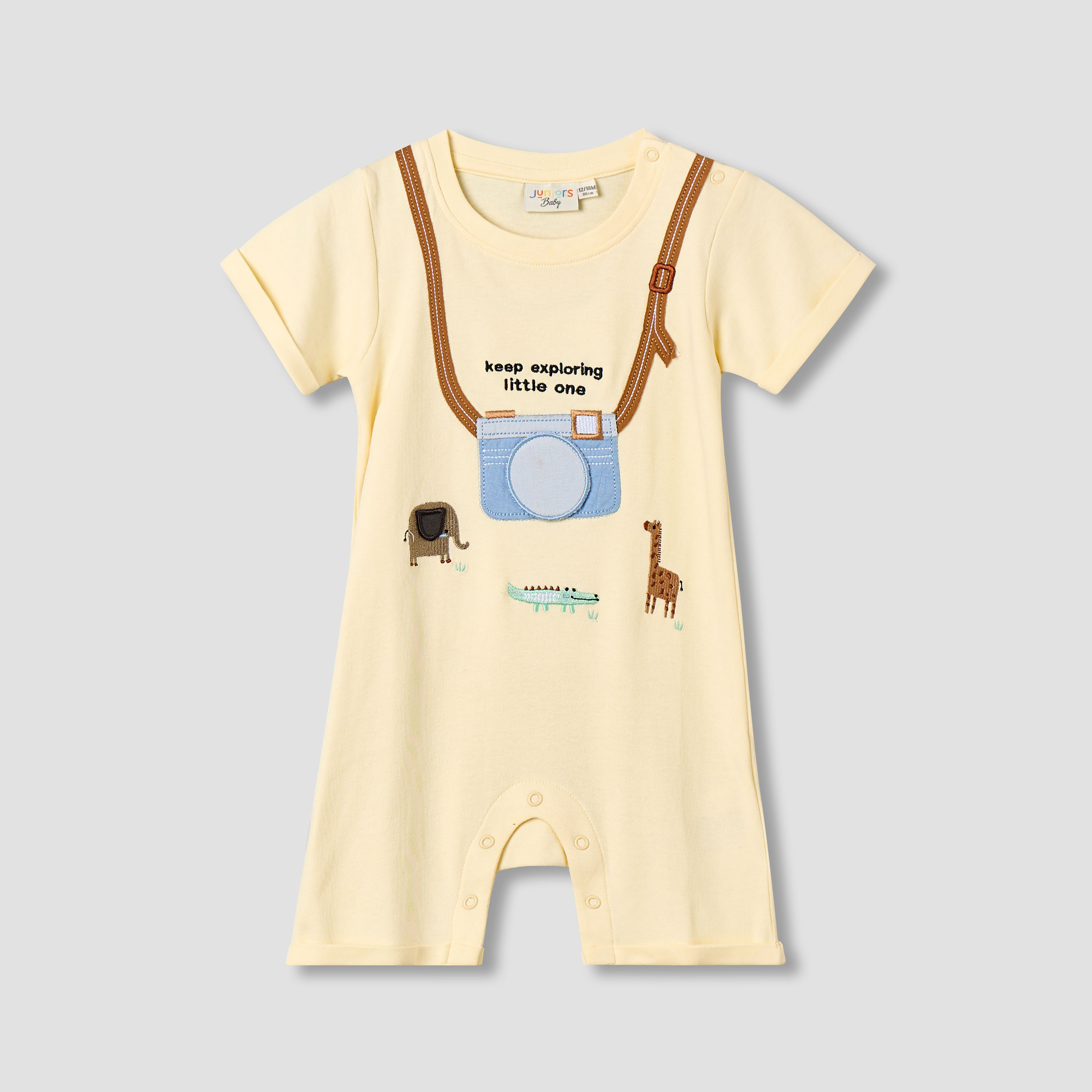 Juniors Crew Neck Short Sleeves Romper with Animal Embroidery-baby-boys-clothing-rompers-image-2