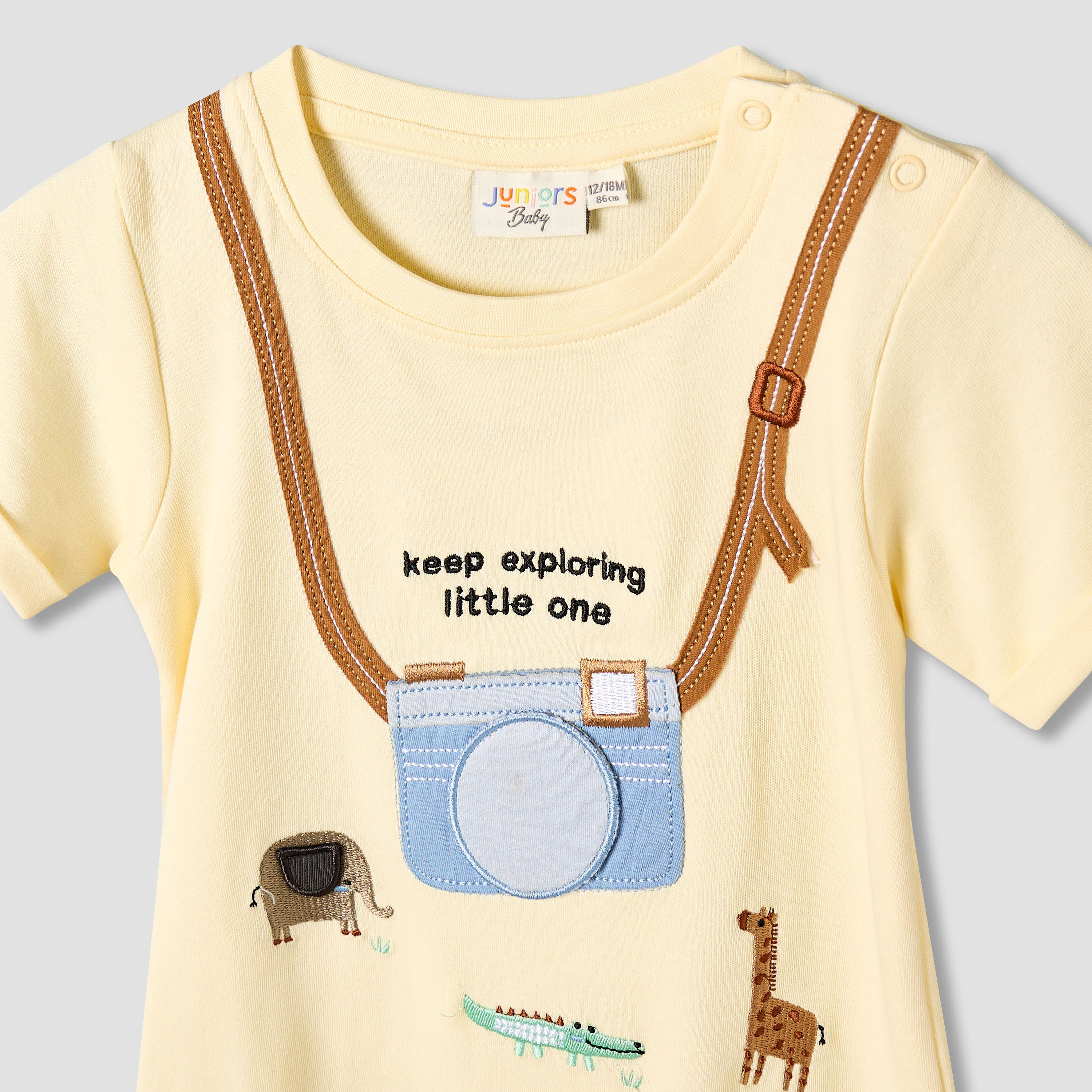 Juniors Crew Neck Short Sleeves Romper with Animal Embroidery-baby-boys-clothing-rompers-image-4