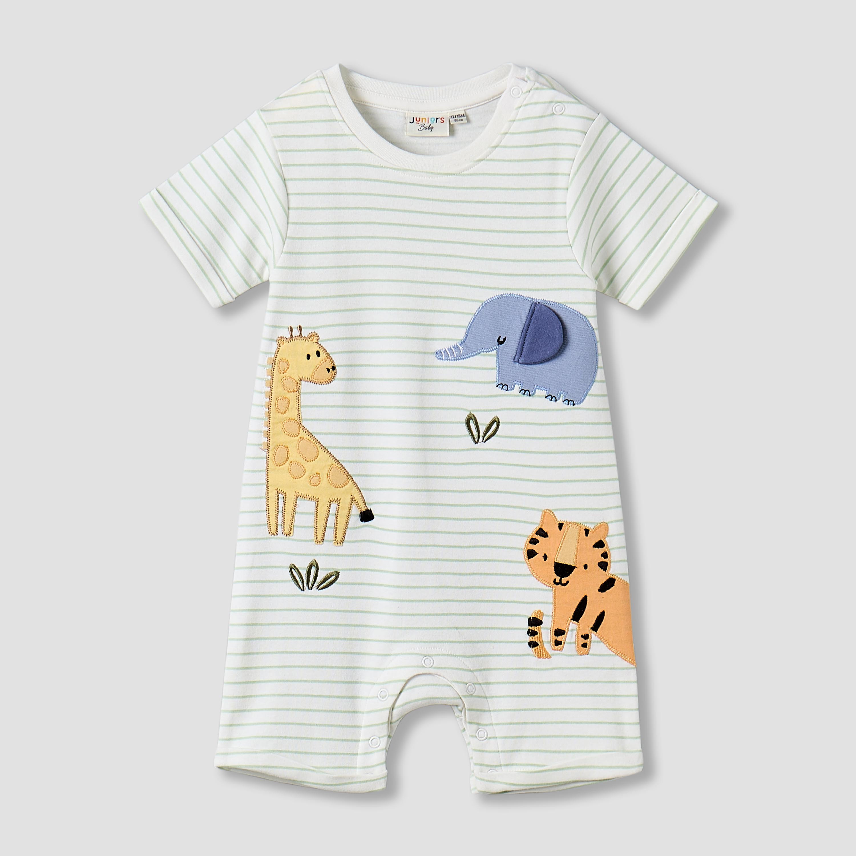 Juniors Short Sleeves Romper with Striped Animal Applique-baby-boys-clothing-rompers-image-1