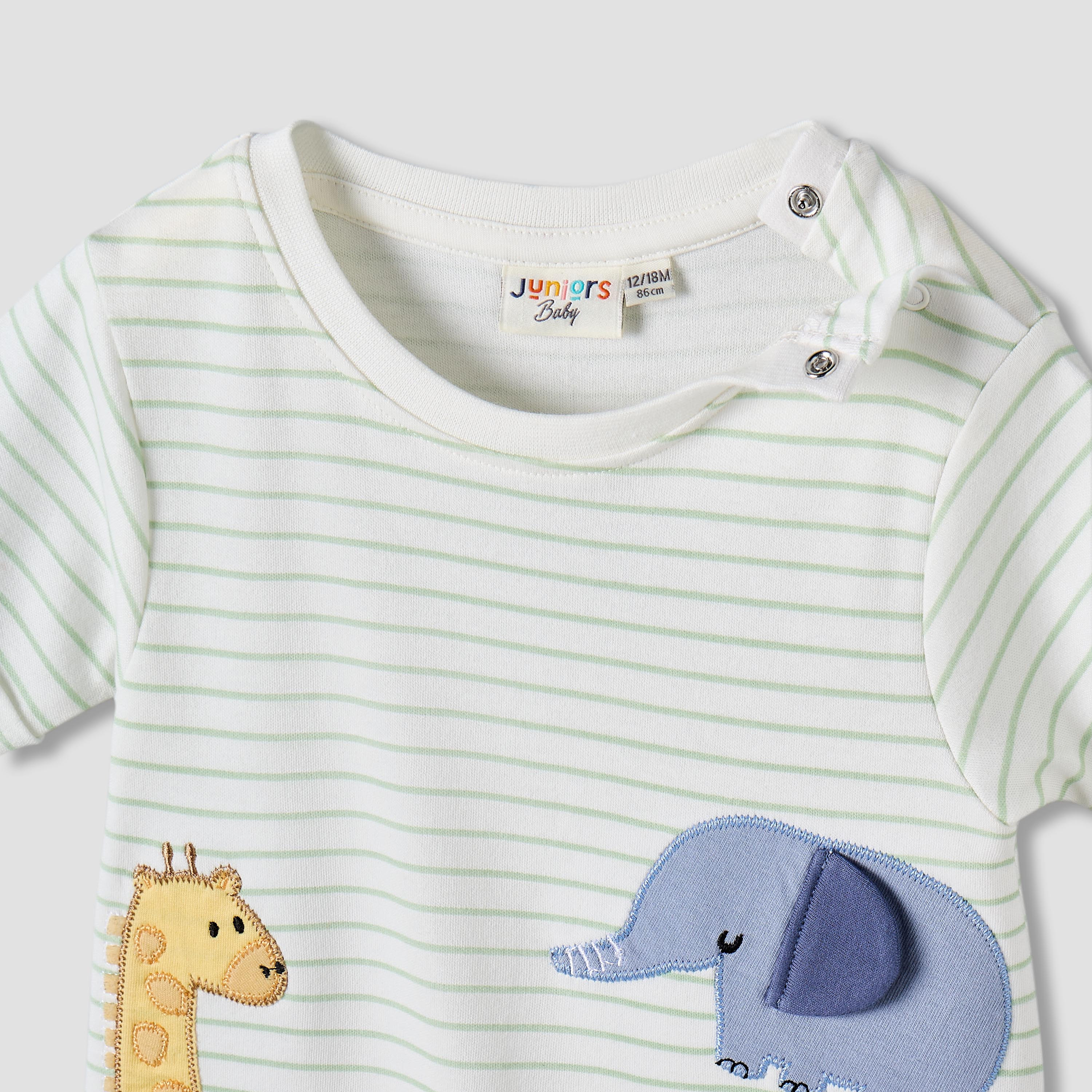 Juniors Short Sleeves Romper with Striped Animal Applique-baby-boys-clothing-rompers-image-3