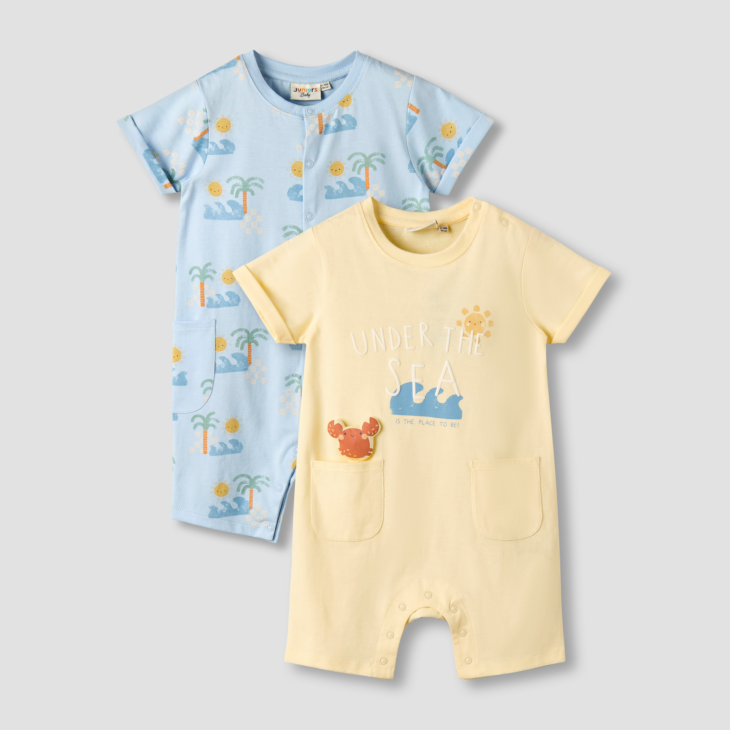 Pack of 2 Juniors Crew Neck Short Sleeves Romper with Snap Button Closure-baby-boys-clothing-rompers-image-1