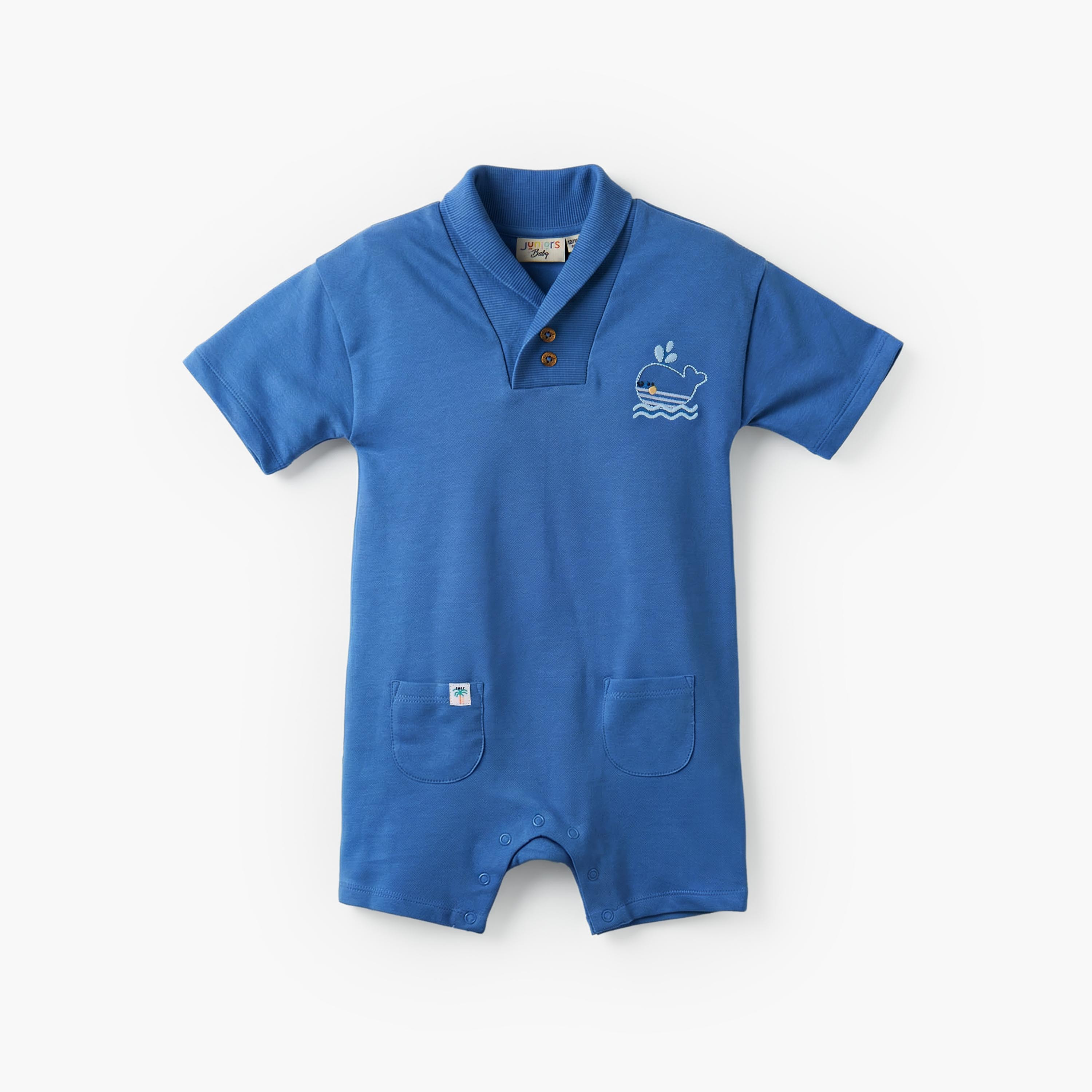 Pack of 2 Juniors Collared Neck Short Sleeve Romper with Embroidery-baby-boys-clothing-rompers-image-2