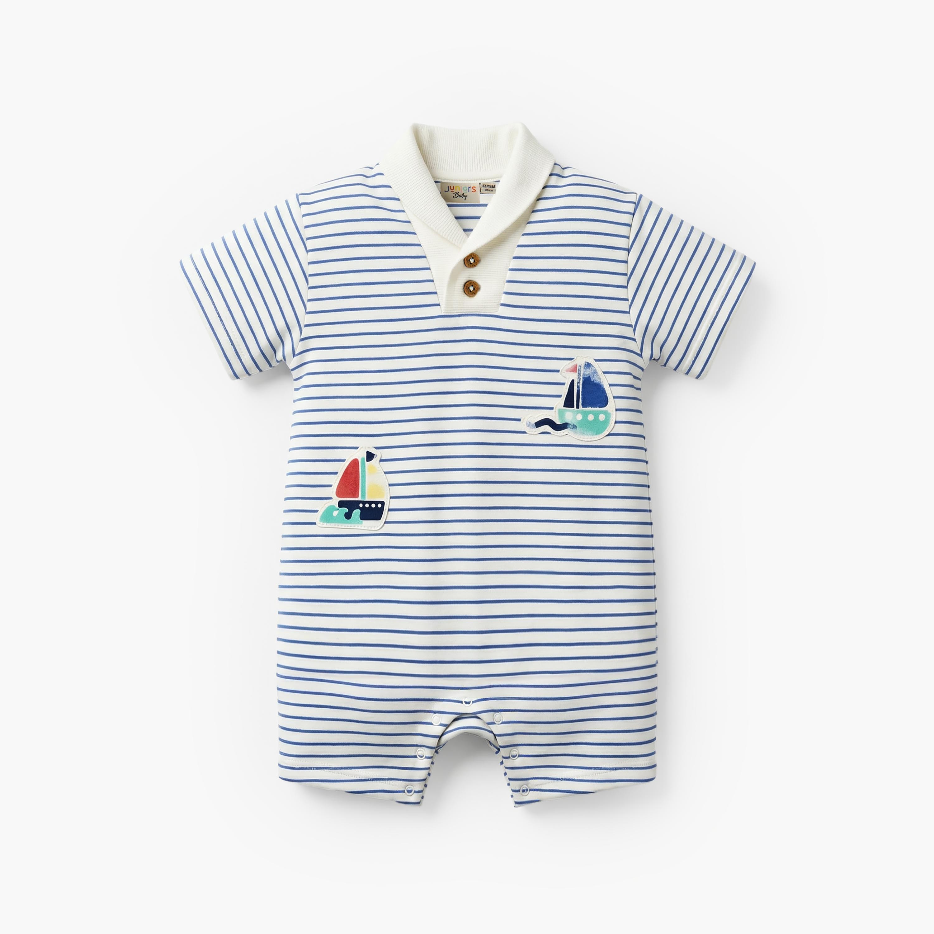 Pack of 2 Juniors Collared Neck Short Sleeve Romper with Embroidery-baby-boys-clothing-rompers-image-3