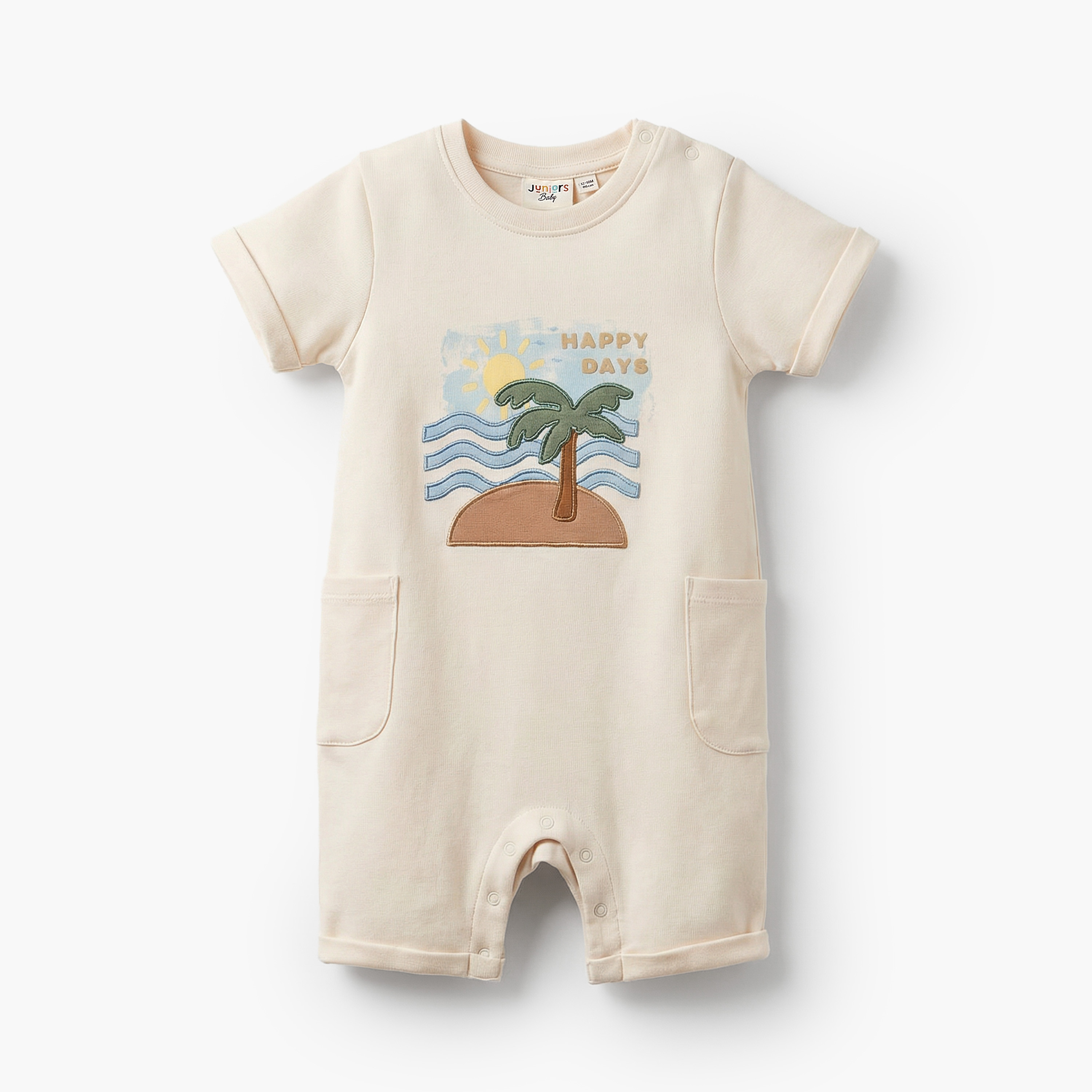 Juniors Crew Neck Short Sleeves Romper with Island Embroidery-baby-boys-clothing-rompers-image-2