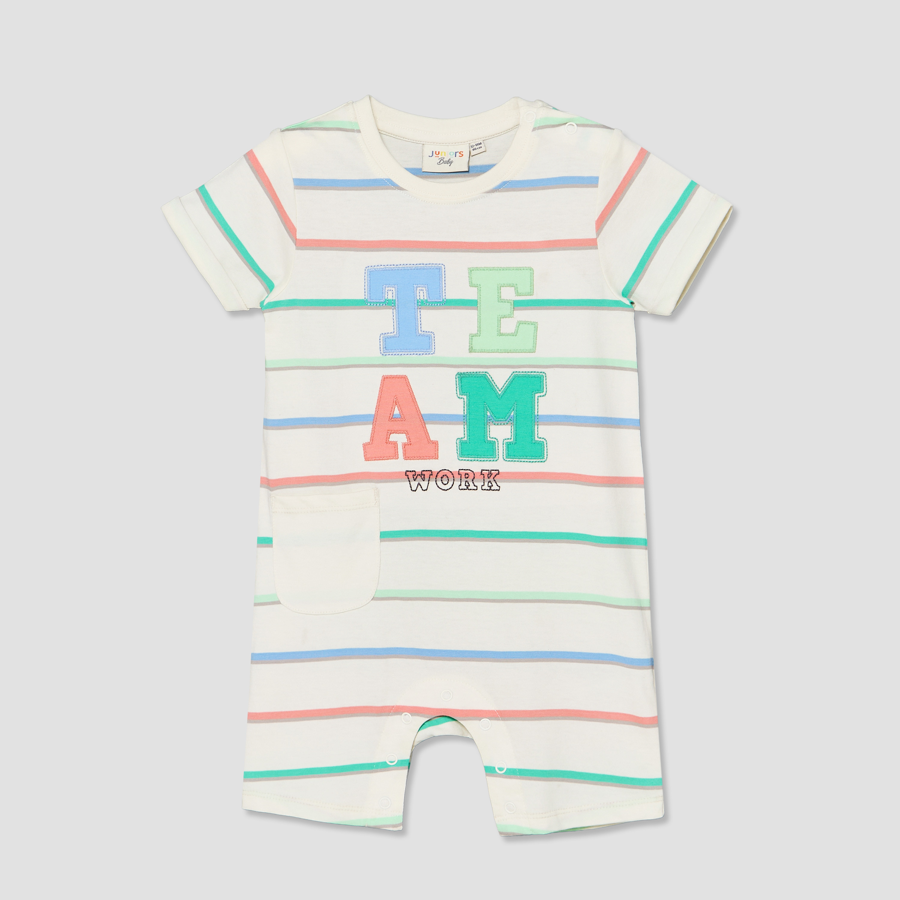 Pack of 2 Juniors Round Neck Short Sleeves Romper with Applique Detail-baby-boys-clothing-rompers-image-2