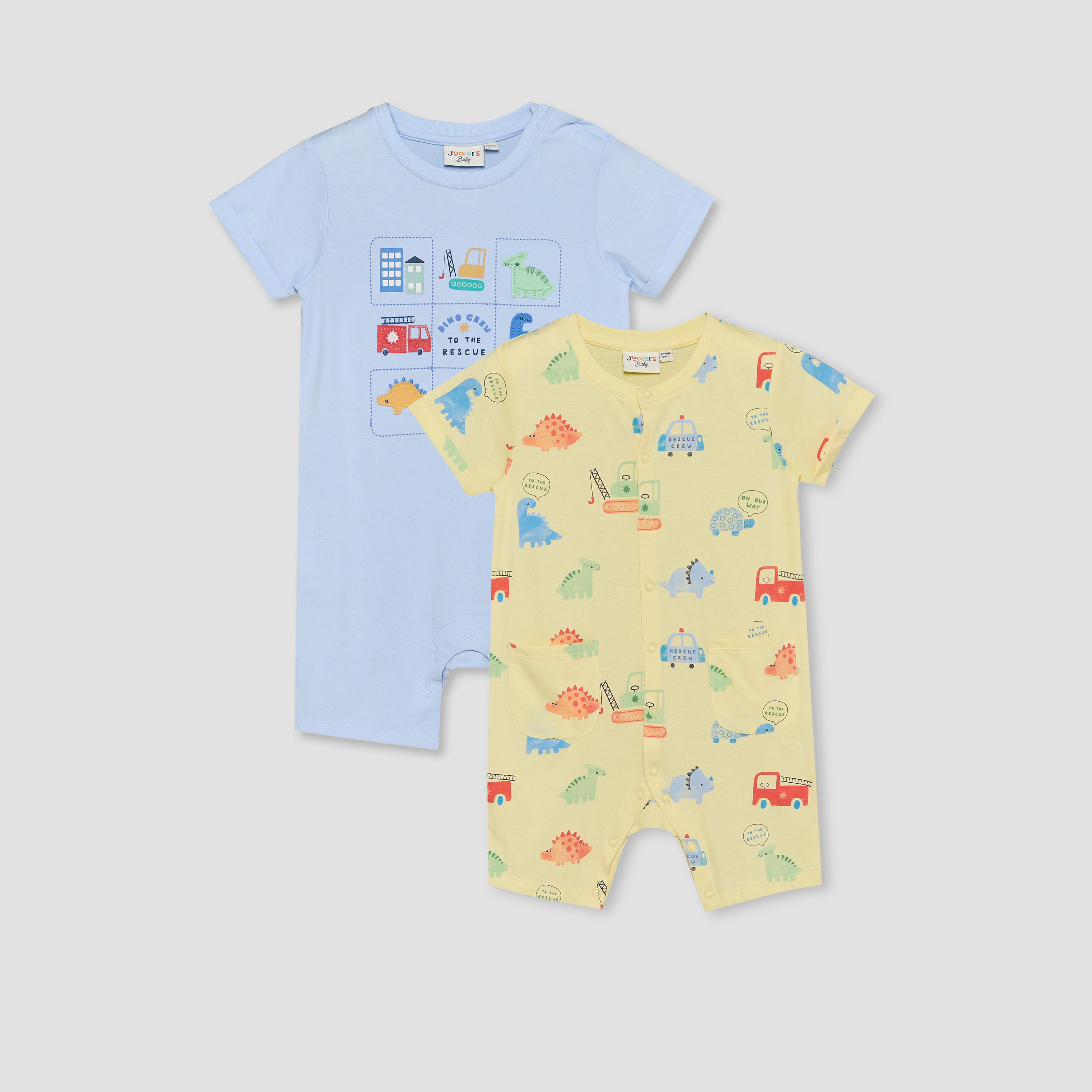 Pack of 2 Juniors Round Neck Short Sleeves Romper with Fun Print-baby-boys-clothing-rompers-image-1
