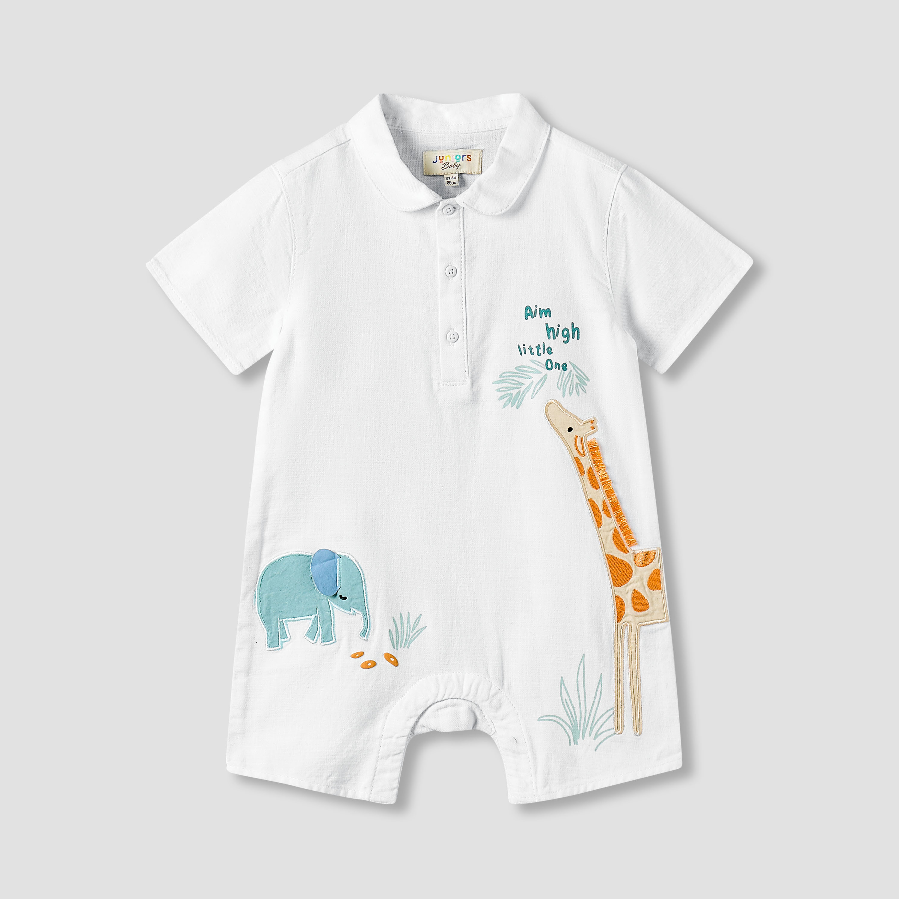 Juniors Collared Short Sleeves Romper with Animal Applique-baby-boys-clothing-rompers-image-2