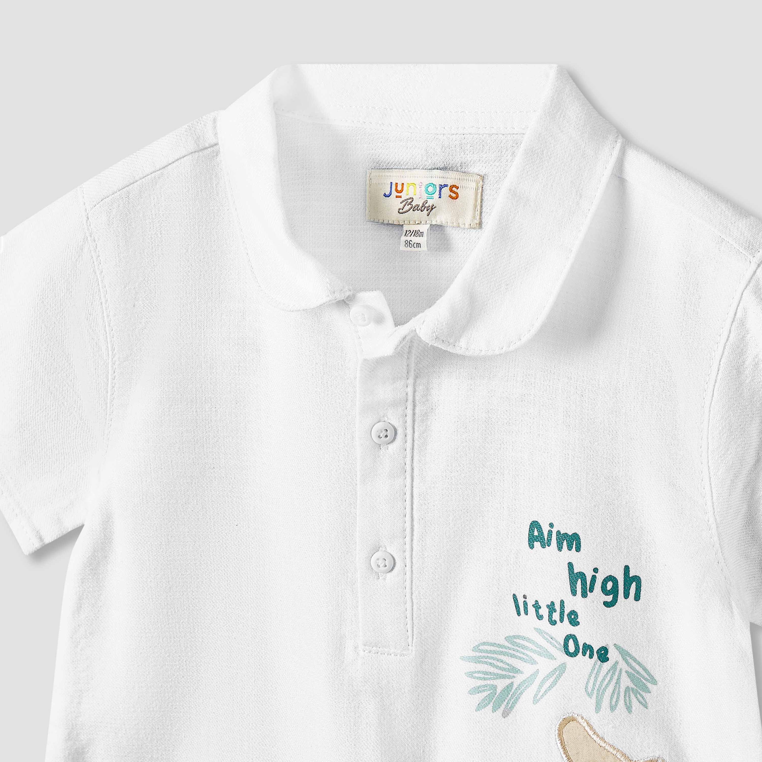 Juniors Collared Short Sleeves Romper with Animal Applique-baby-boys-clothing-rompers-image-4