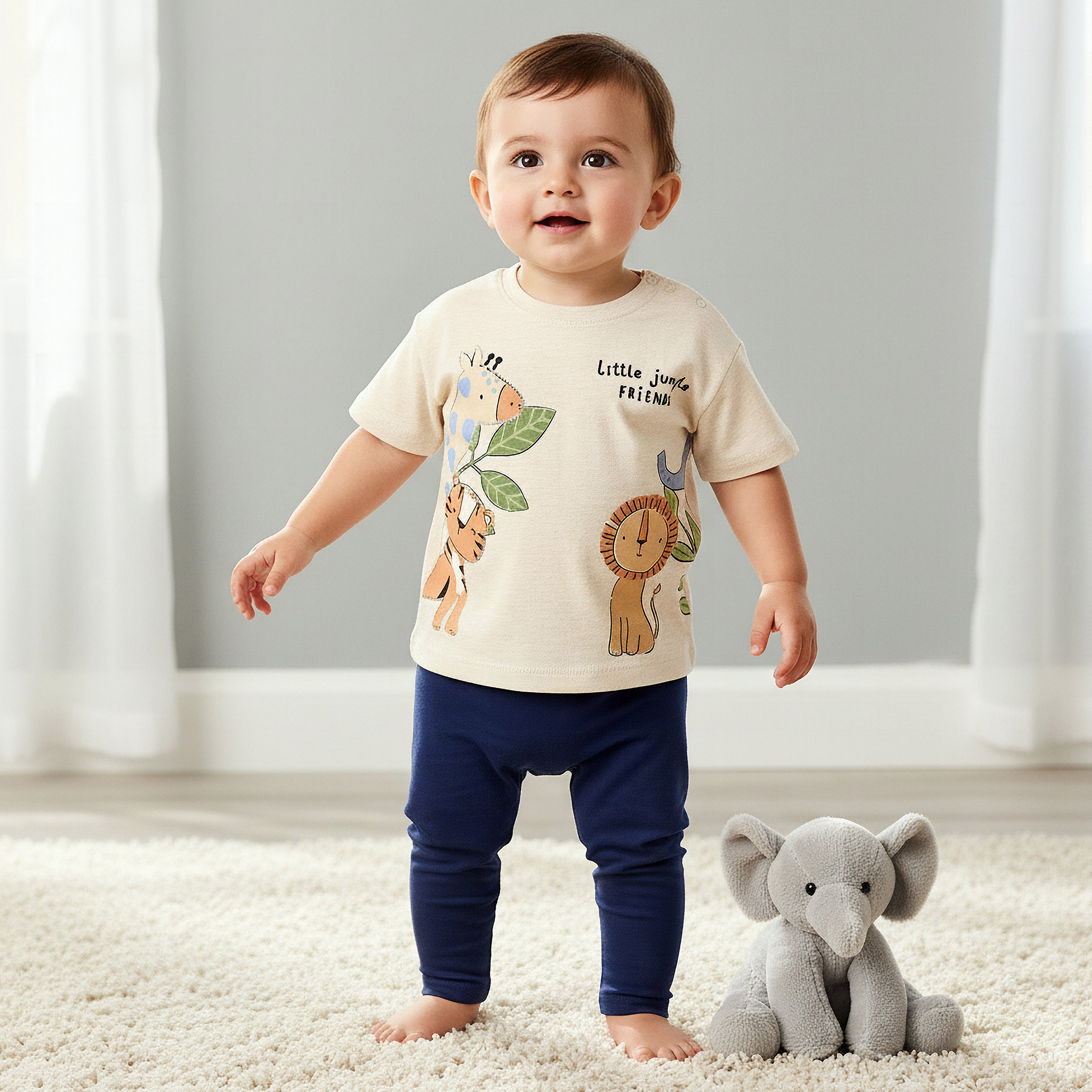 Juniors Crew Neck Short Sleeves T-shirt with Animal Applique-baby-boys-clothing-tshirtsandpolos-image-1