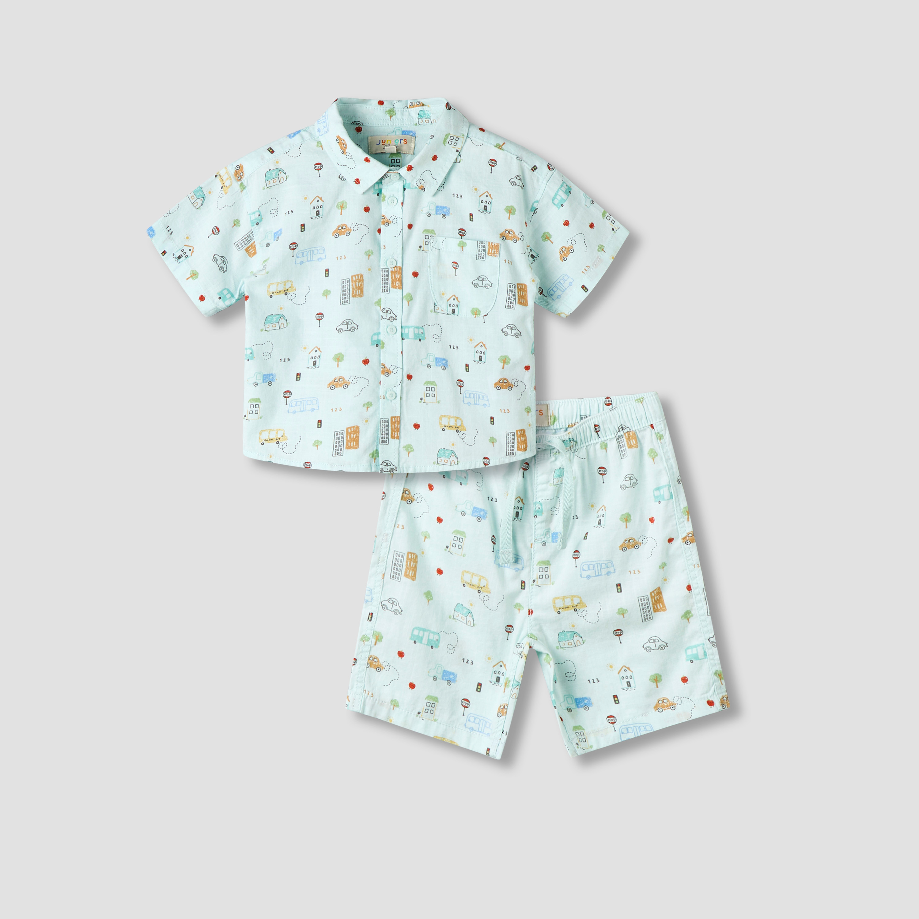 Juniors Collared Neck Short Sleeve Shirt and Shorts Set with Pocket-baby-boys-clothing-setsandcoords-image-2